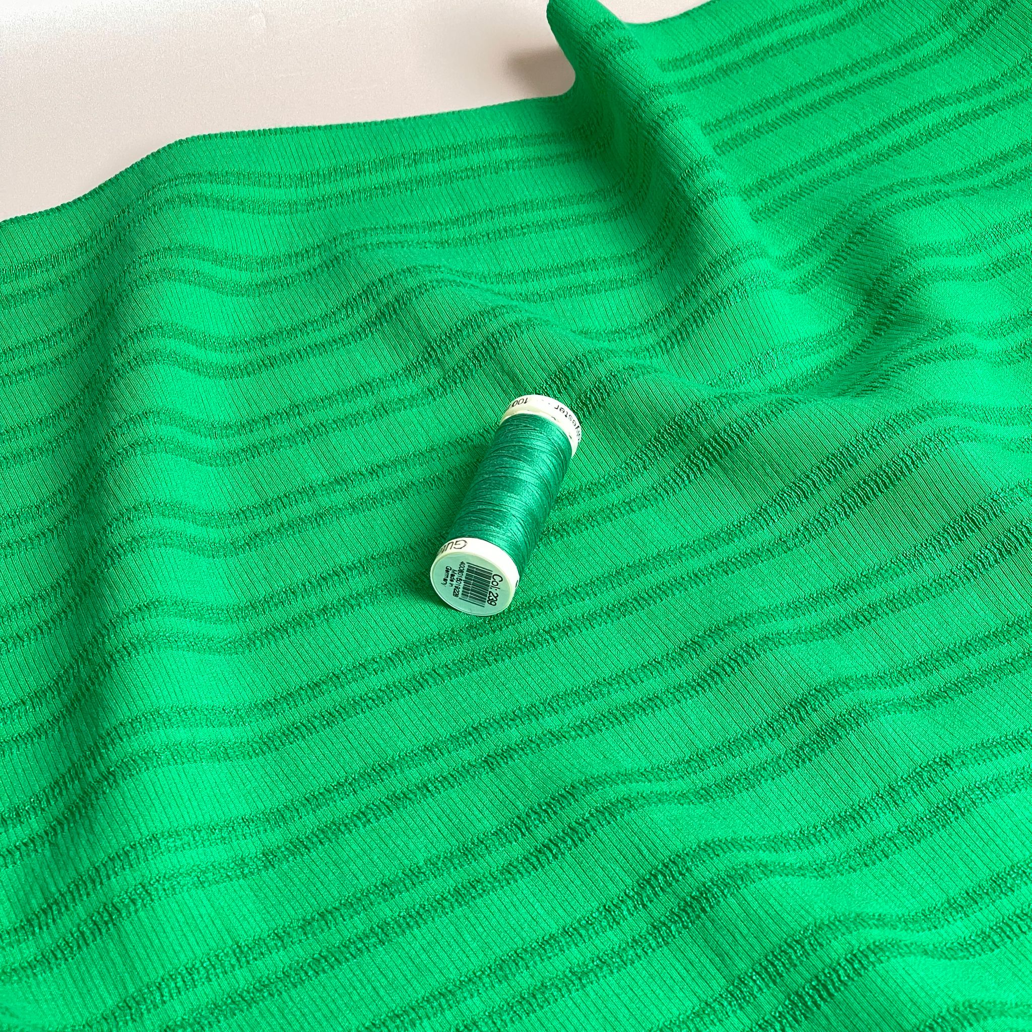 Ex-Designer Emerald Stripe Cotton Viscose Jacquard Fabric