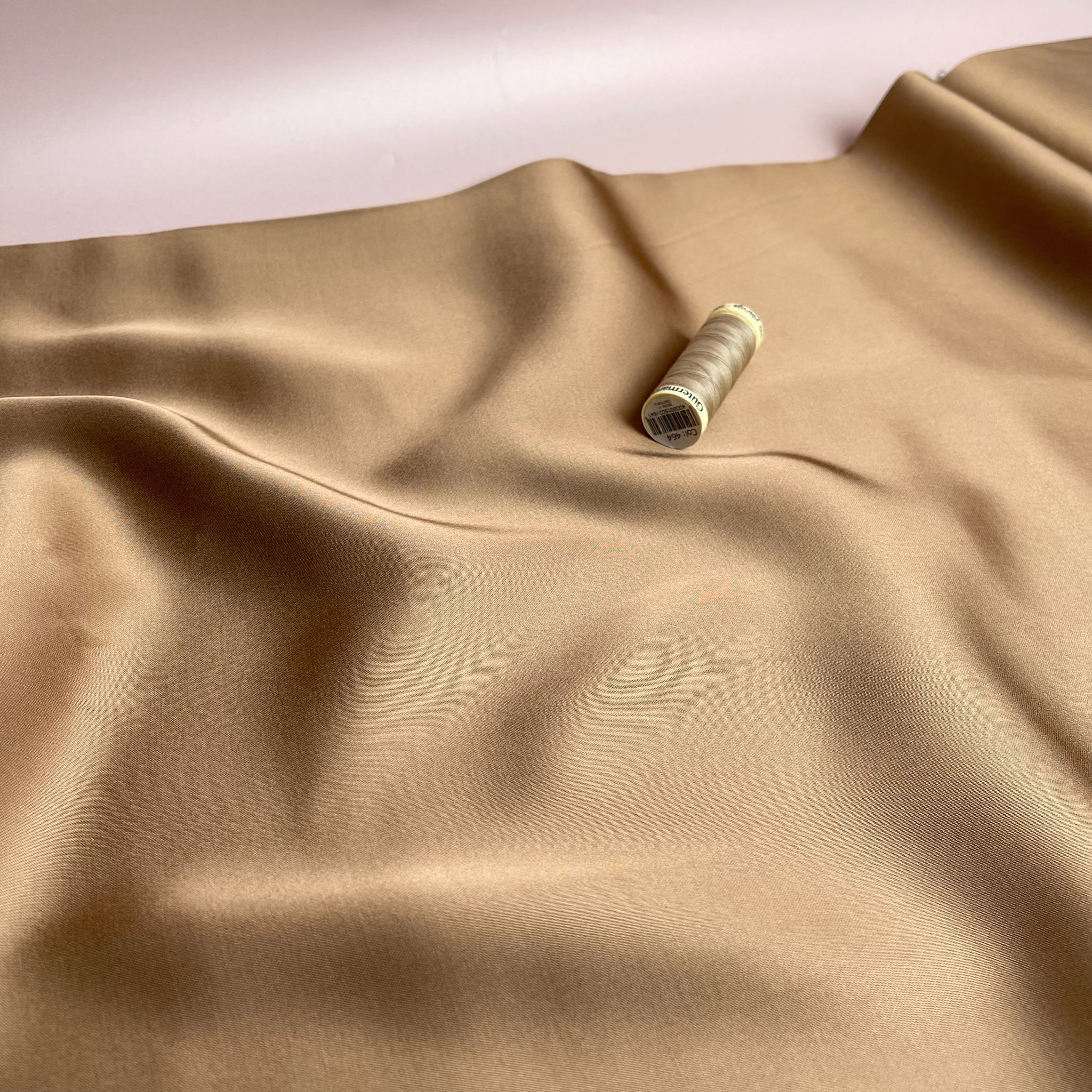 Camel Solid Viscose Sateen Fabric