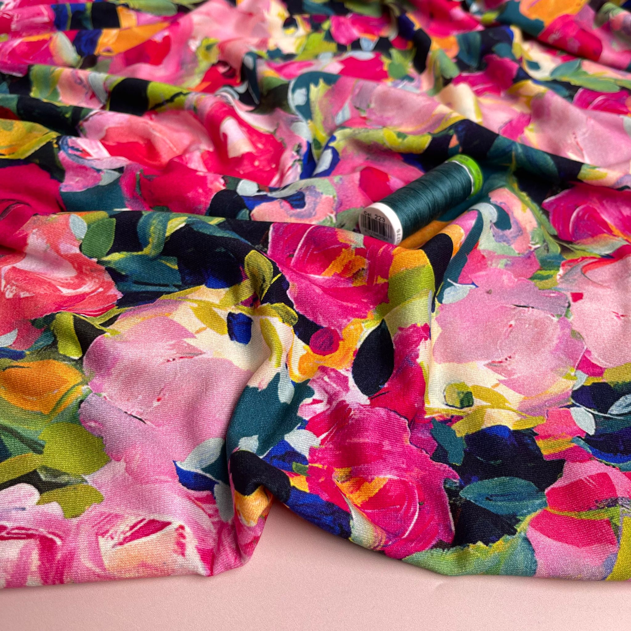 Vibrant Pink Blooms Viscose Jersey Fabric