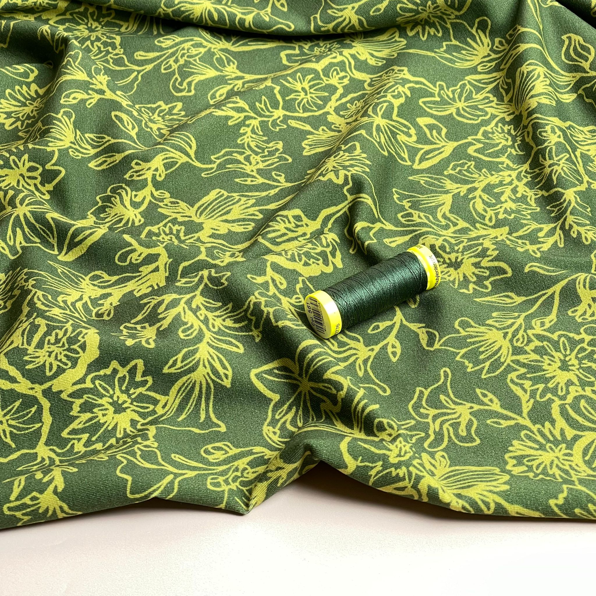 Danish Design - Lime Flowers on Green Cotton Jersey Fabric