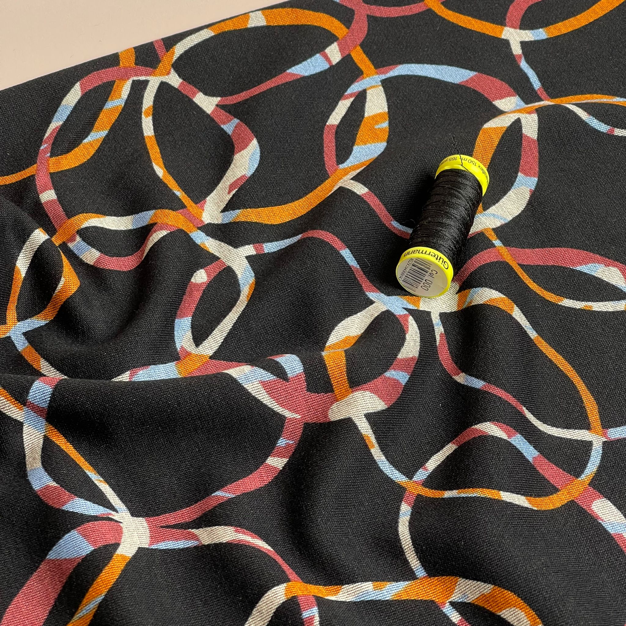 Sunset Loops Soft Ponte Interlock Jersey Fabric