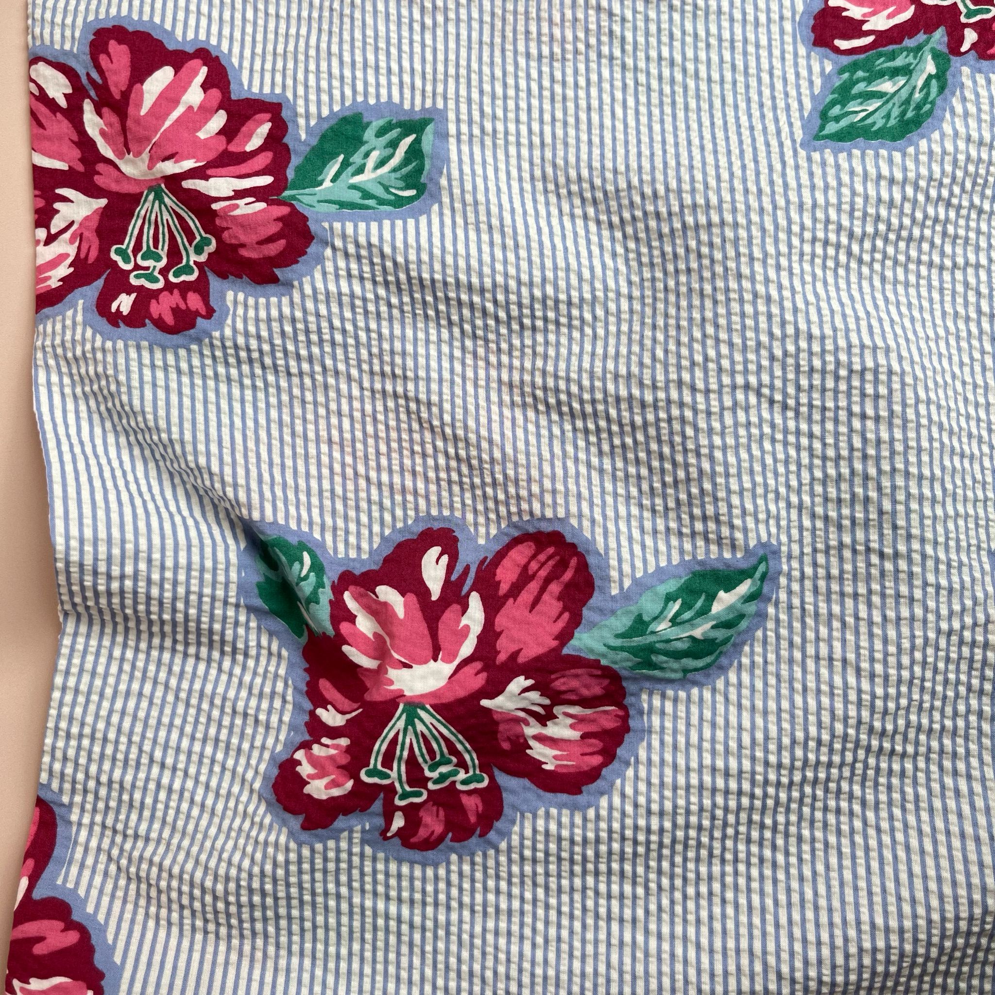 REMNANT 1.67 Metres - Ex-Designer Deadstock Floral Stripes Cotton Seersucker Fabric