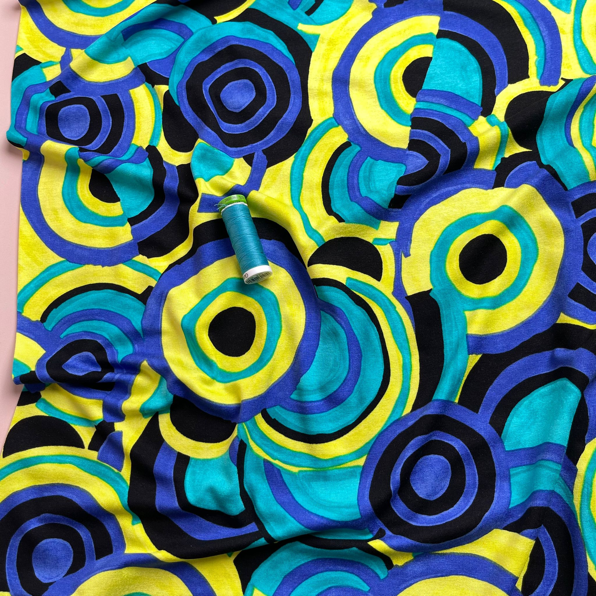 Irregular Circles in Ocean Wave Viscose Jersey Fabric