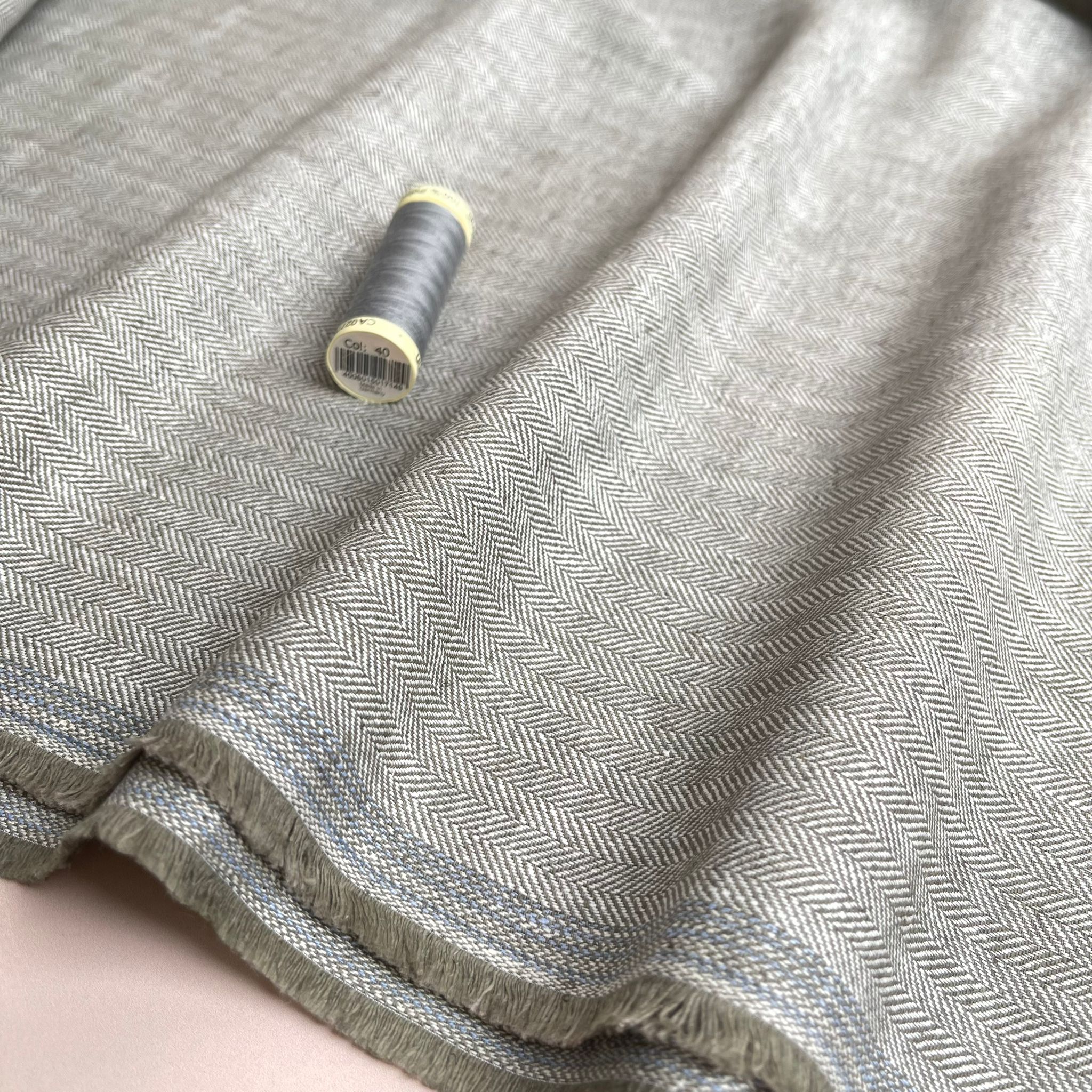 Chevron Charcoal Grey Linen Cotton Twill