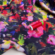 Abstract Roses on Navy with Lurex Viscose Fabric