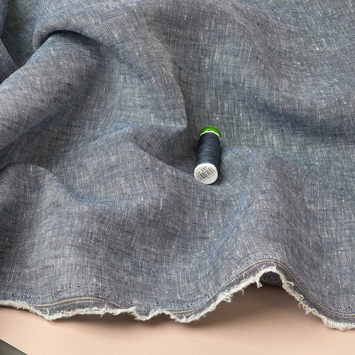 Yarn Dyed Pure Linen Fabric in Navy