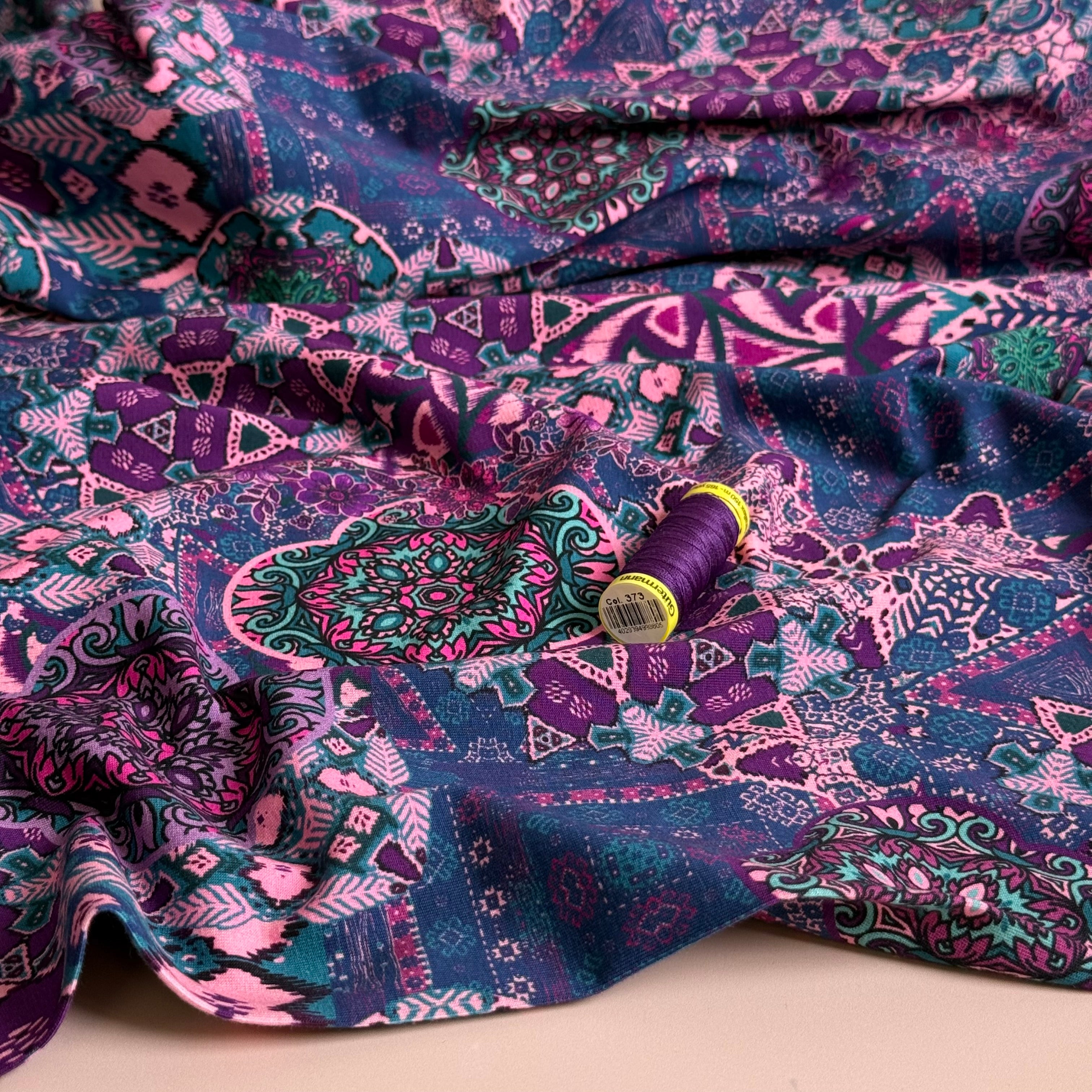 Ornamental Deco Purple Cotton Jersey Fabric