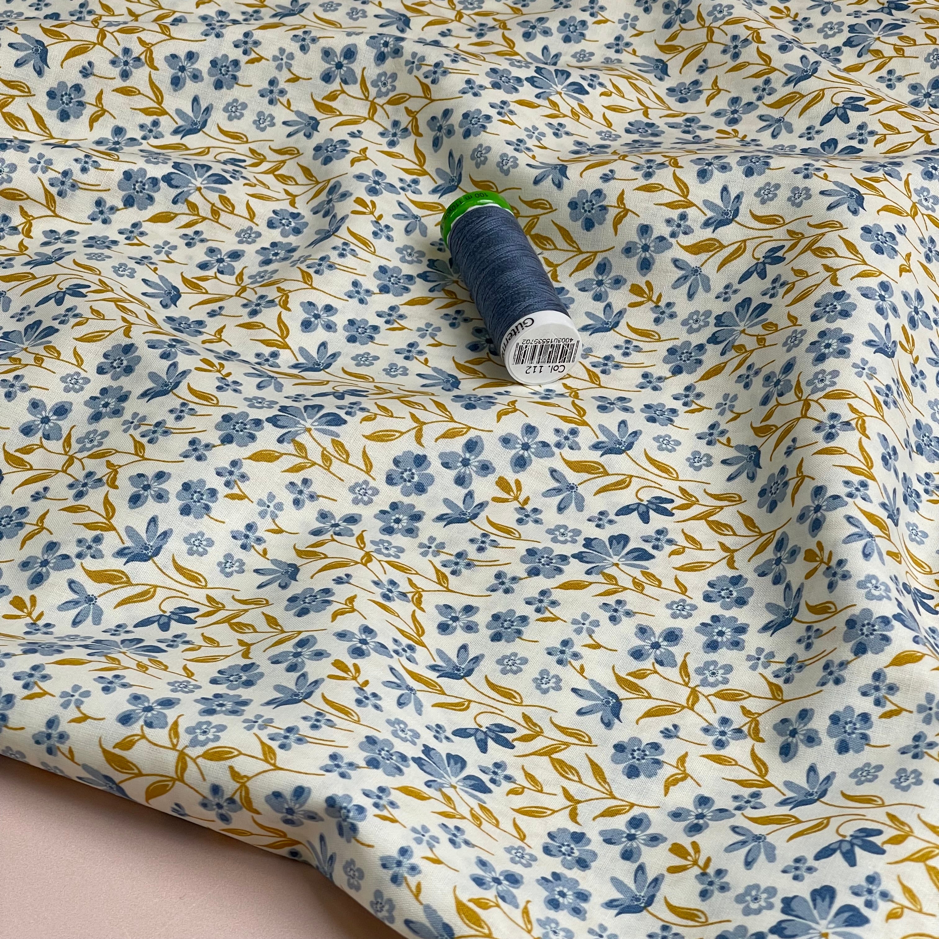 Blue Flowers Fine Cotton Poplin Fabric