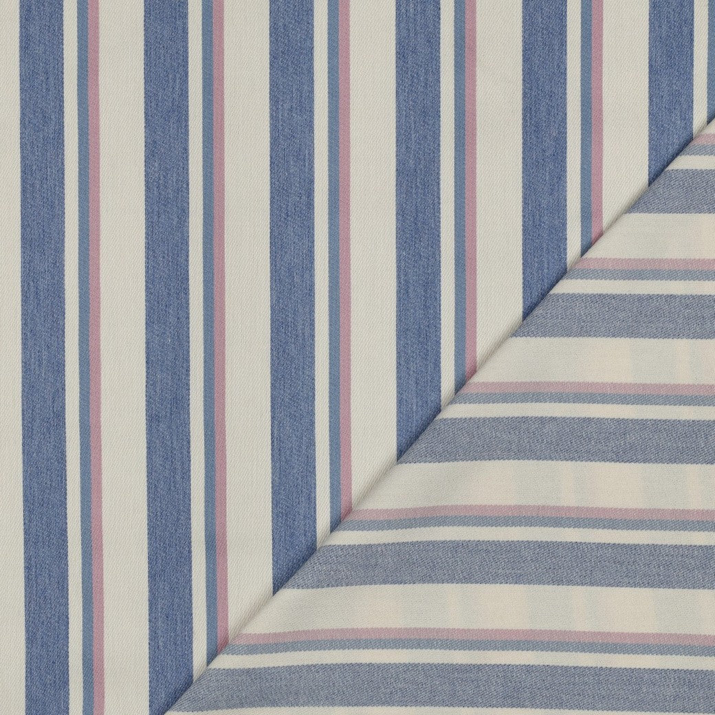 Yarn Dyed Striped Cotton Denim in Pink & Blue