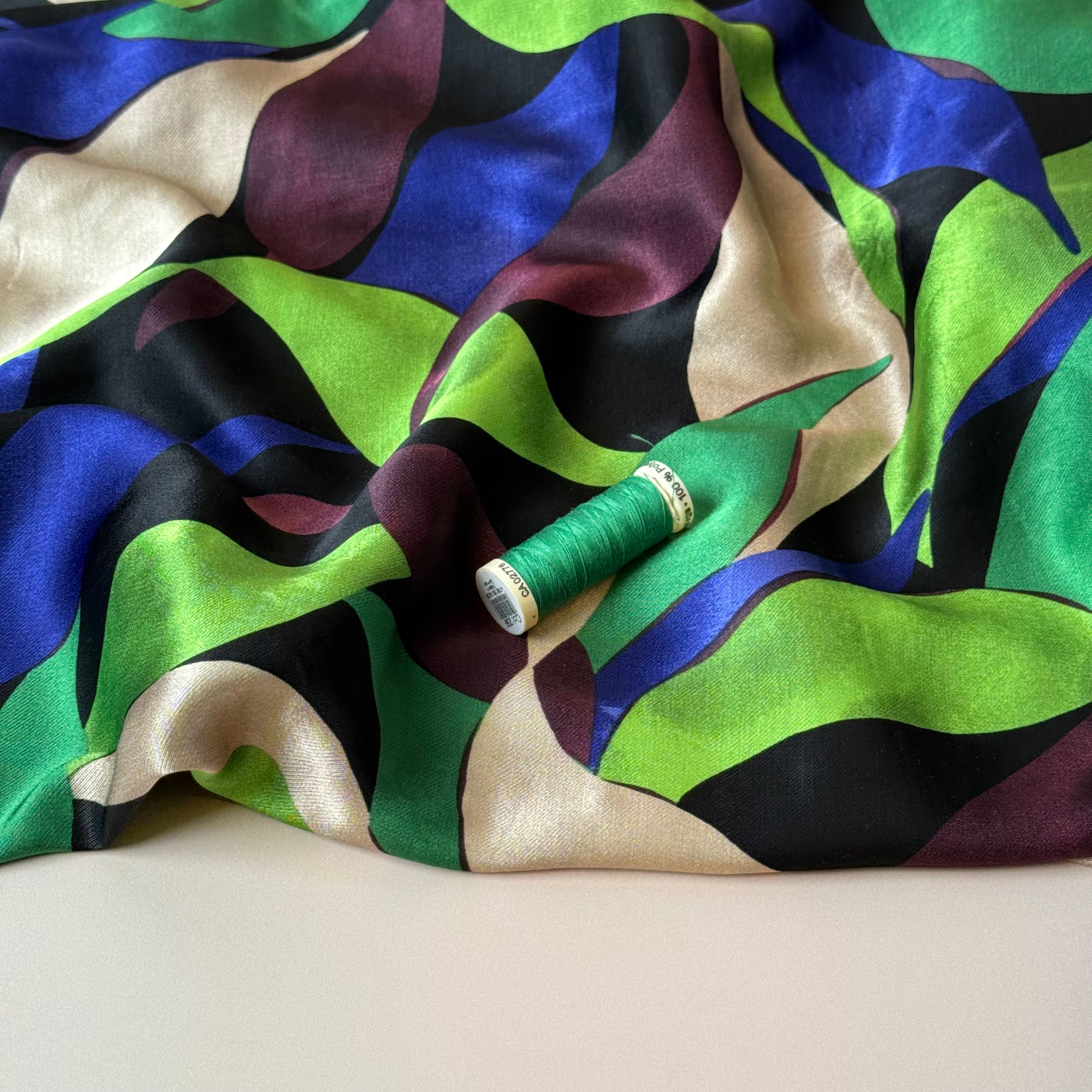 Leaves Royal Spun Viscose Sateen Fabric