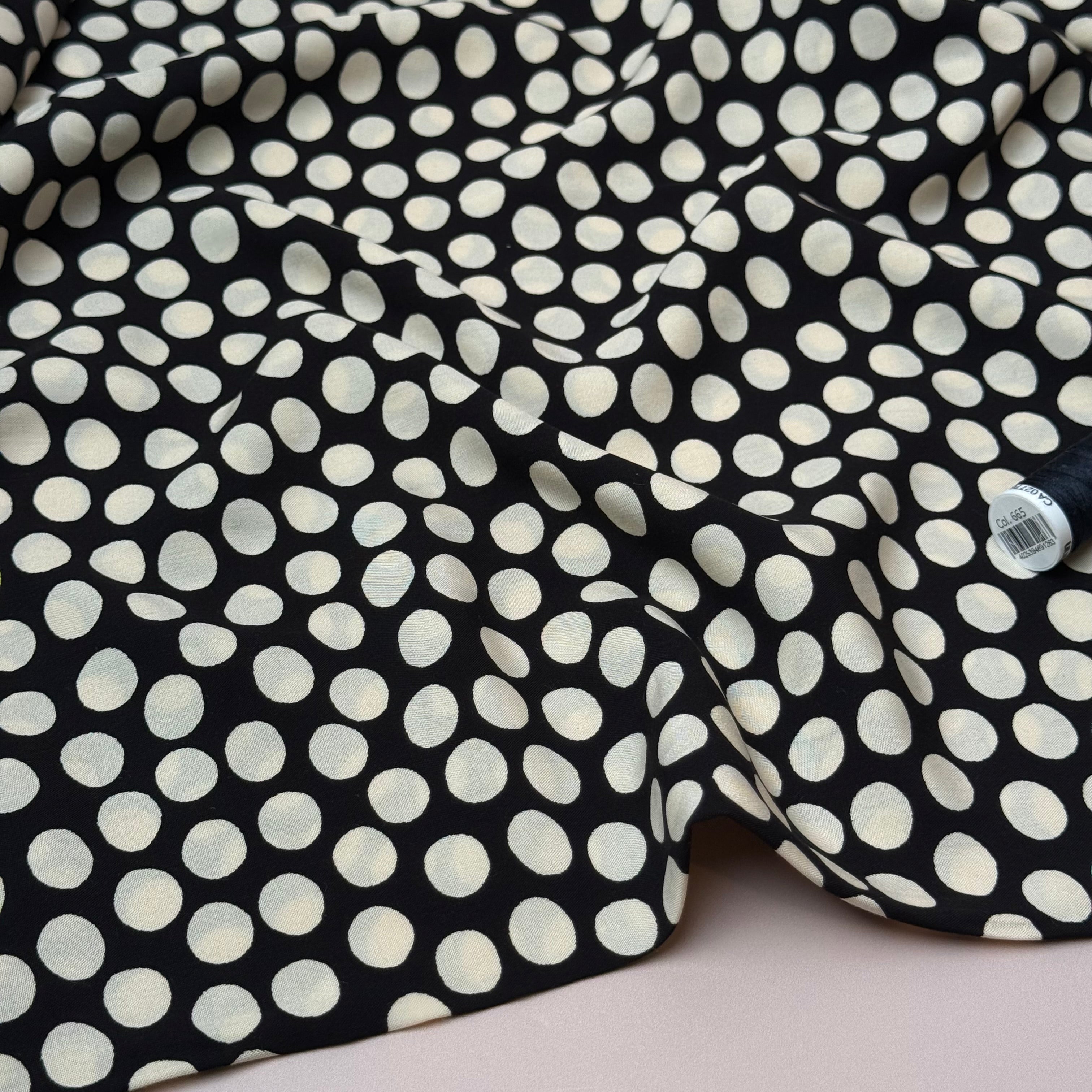 Snow Dots Black & Neutral Viscose Poplin Fabric