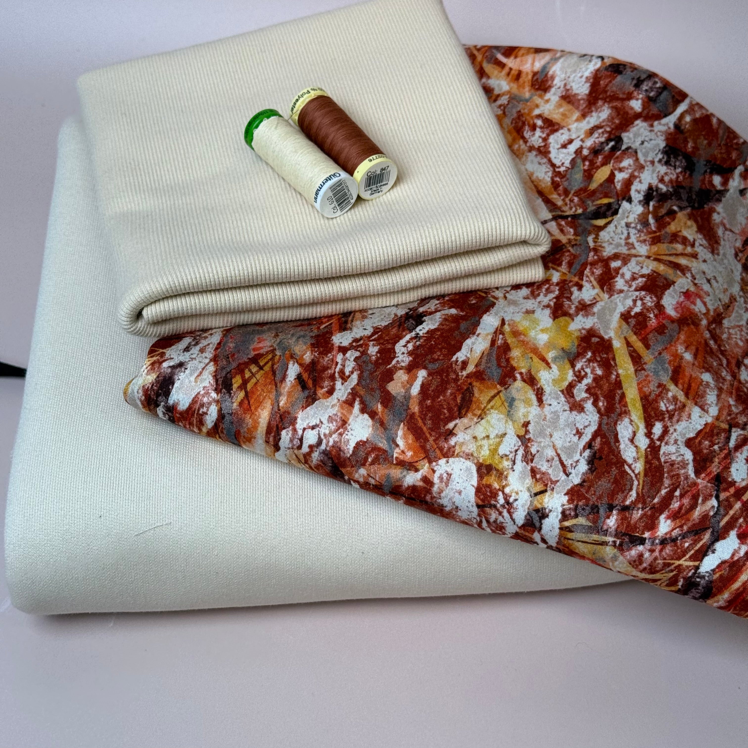 Make an Outfit Colour Bundle - Autumn Foliage & Cotton French Terry in Cream with Ribbing