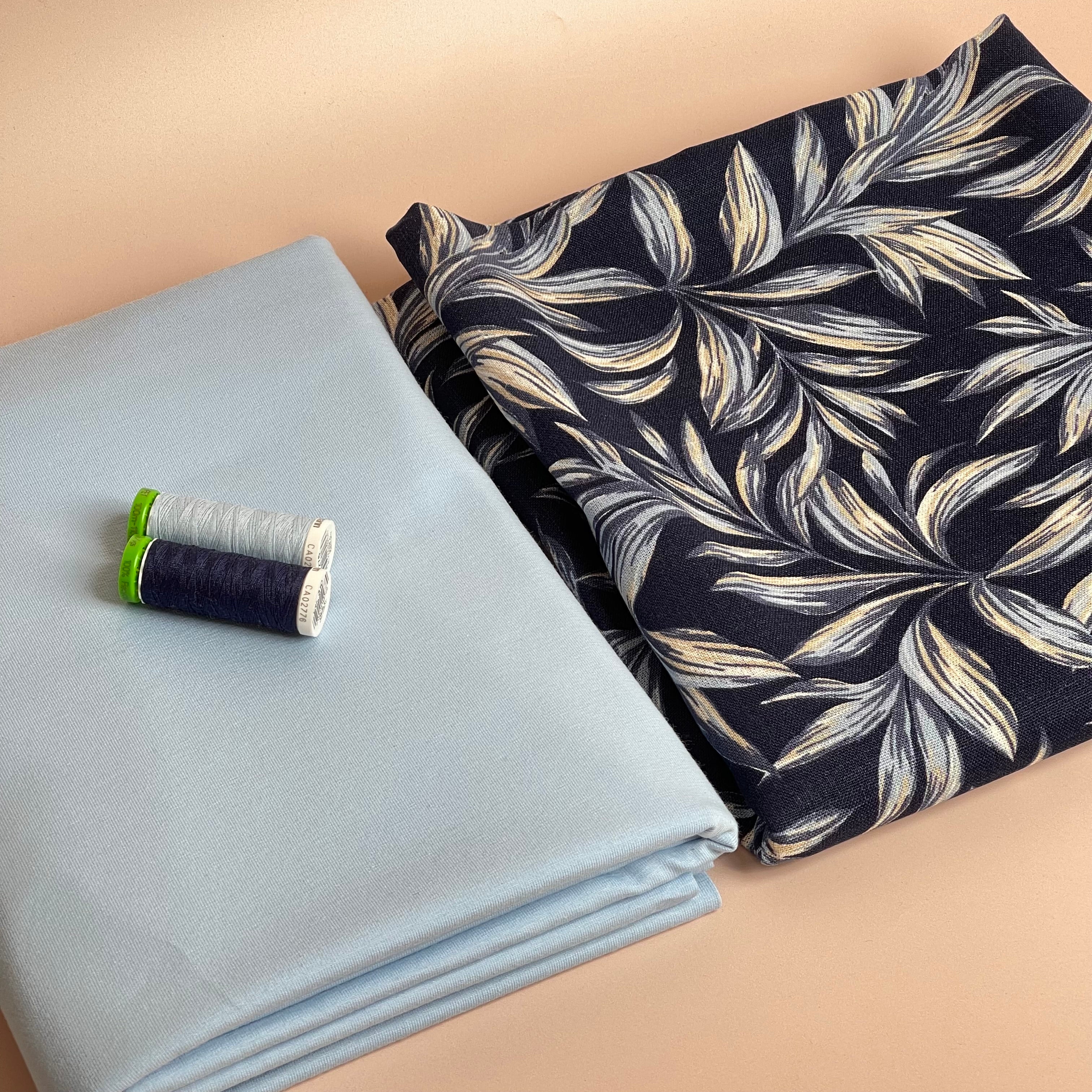 Make an Outfit Colour Bundle - Leaves on Navy Linen & Cotton Jersey