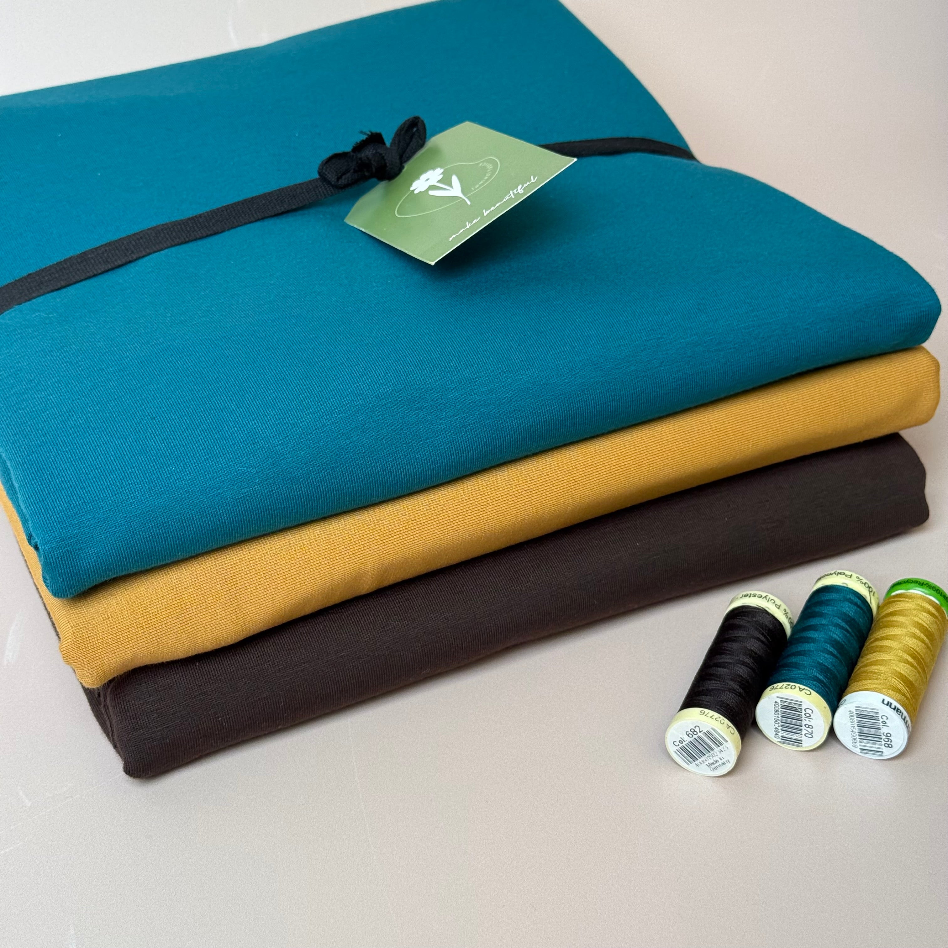 Colour Bundles - Brown & Teal Essential Chic Cotton Jersey Fabrics