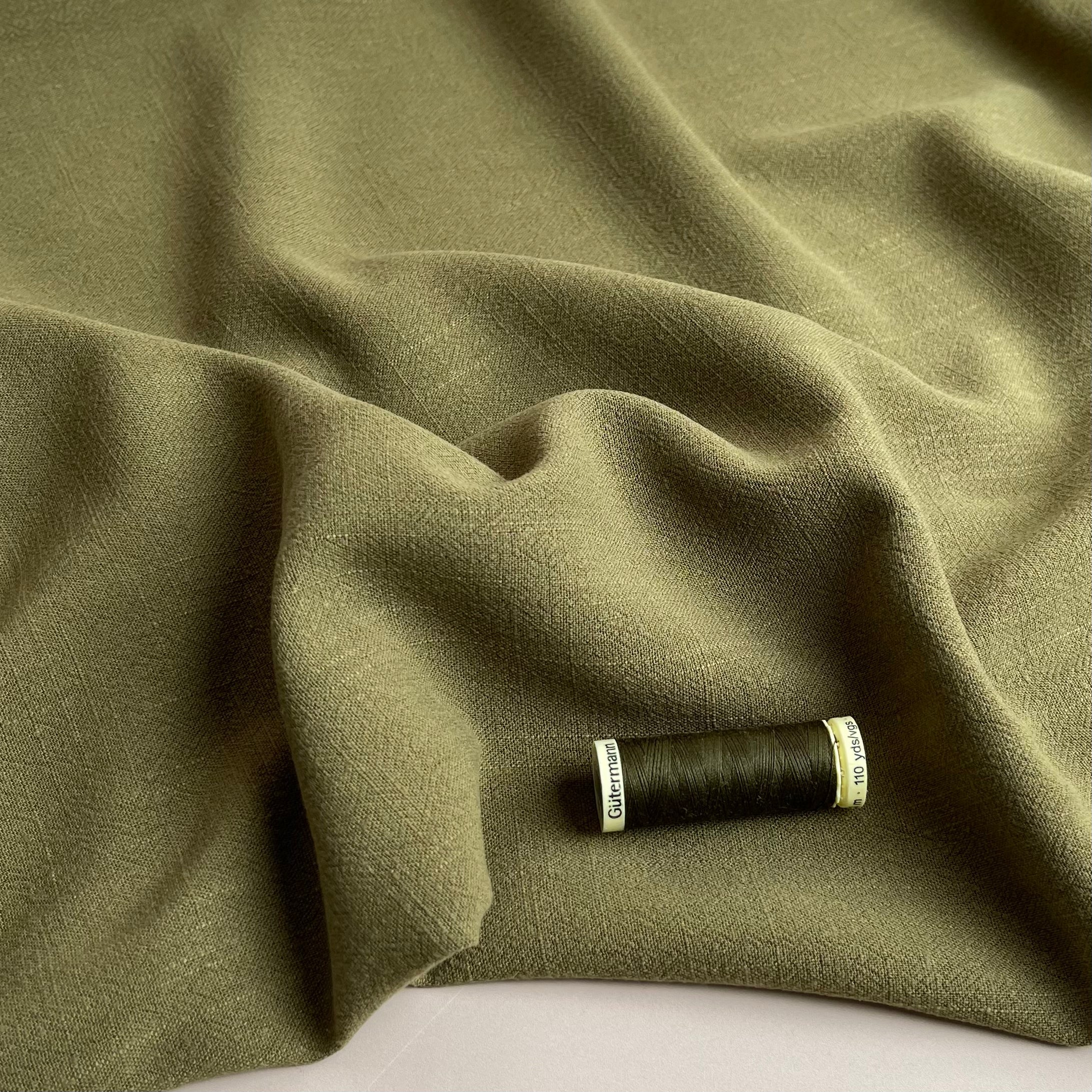 REMNANT 1 Metre - Flow Olive Viscose Linen Blend Dress Fabric