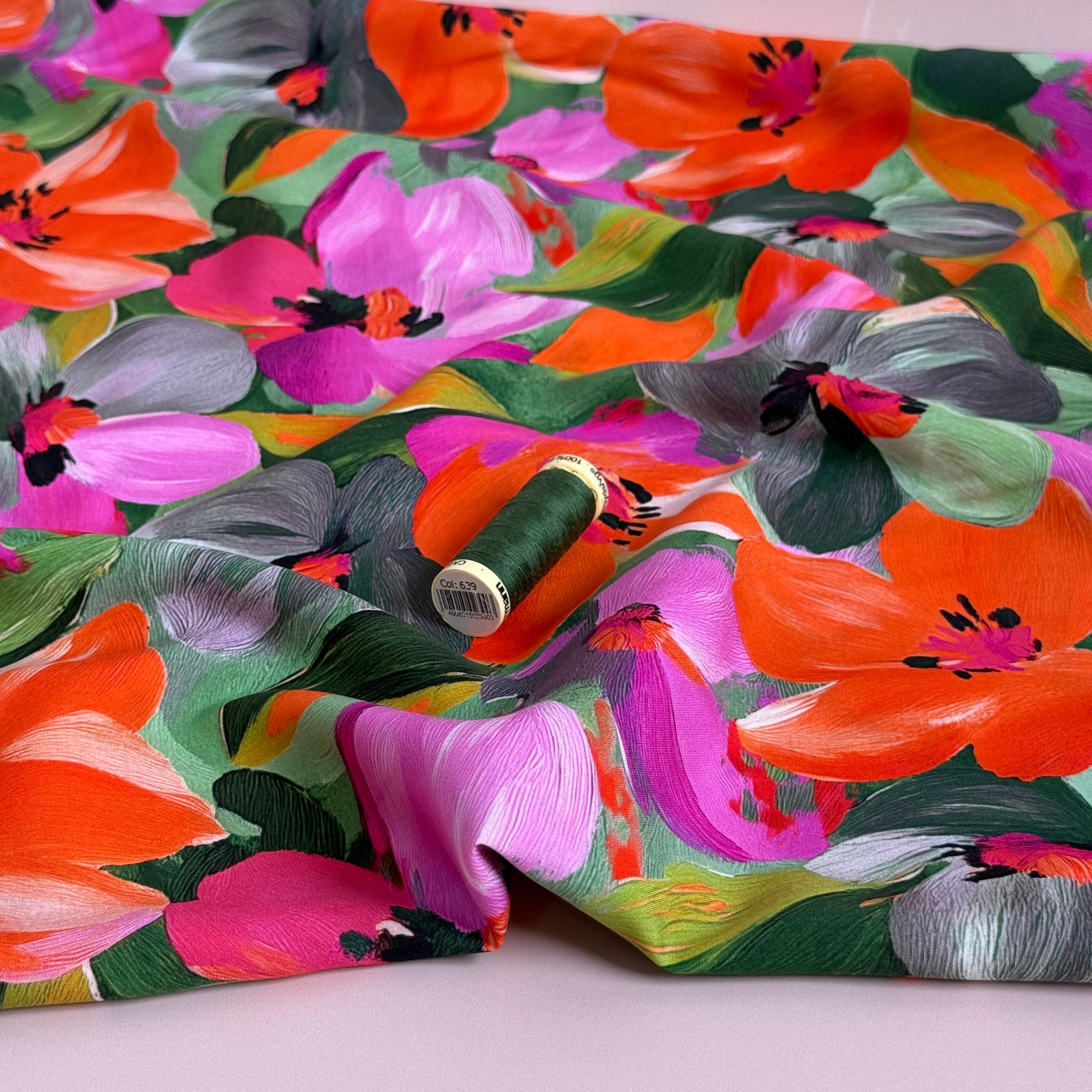 Painted Pastel Flowers LENZING™ ECOVERO™ Viscose Fabric