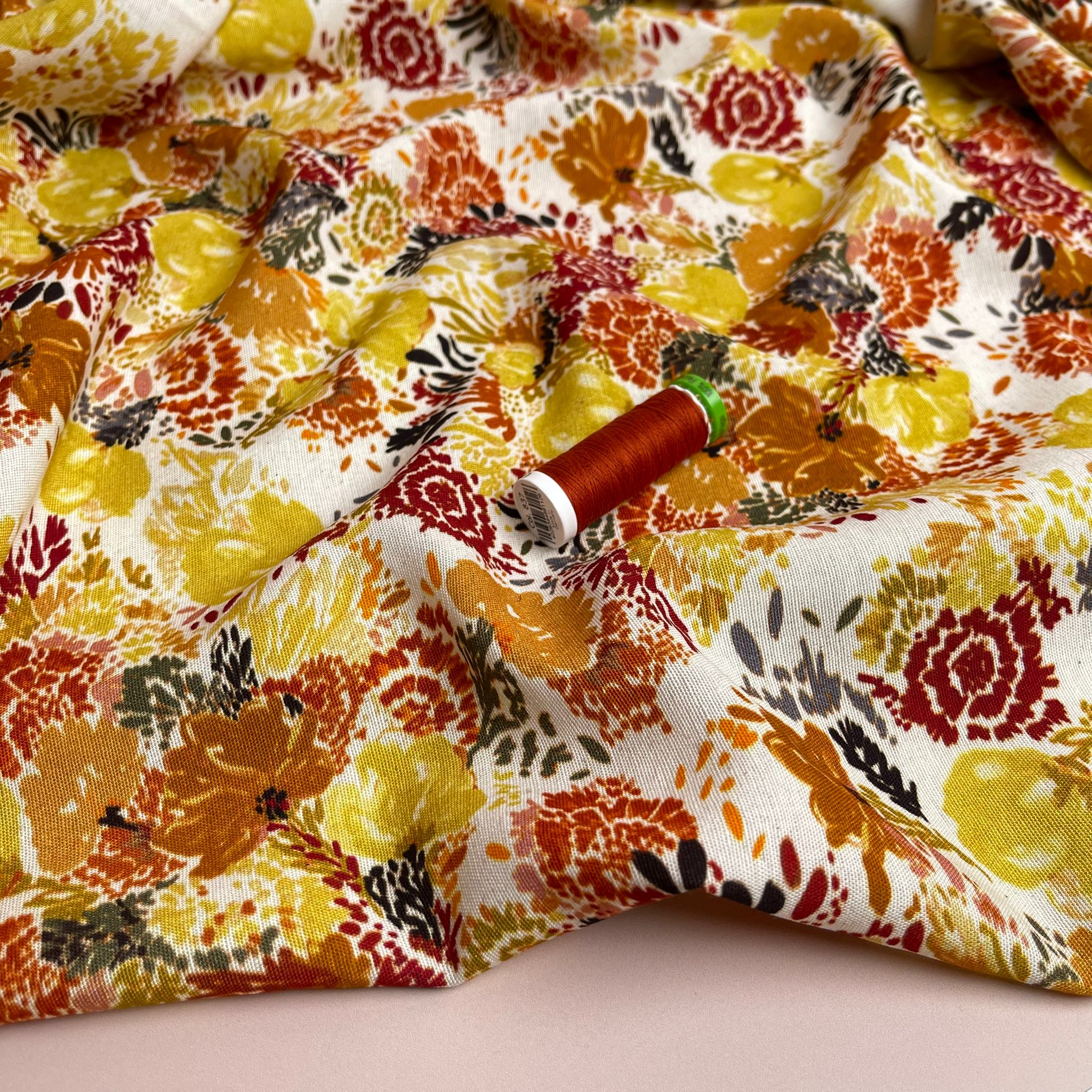 Autumn Sunset Florals Viscose Linen Fabric