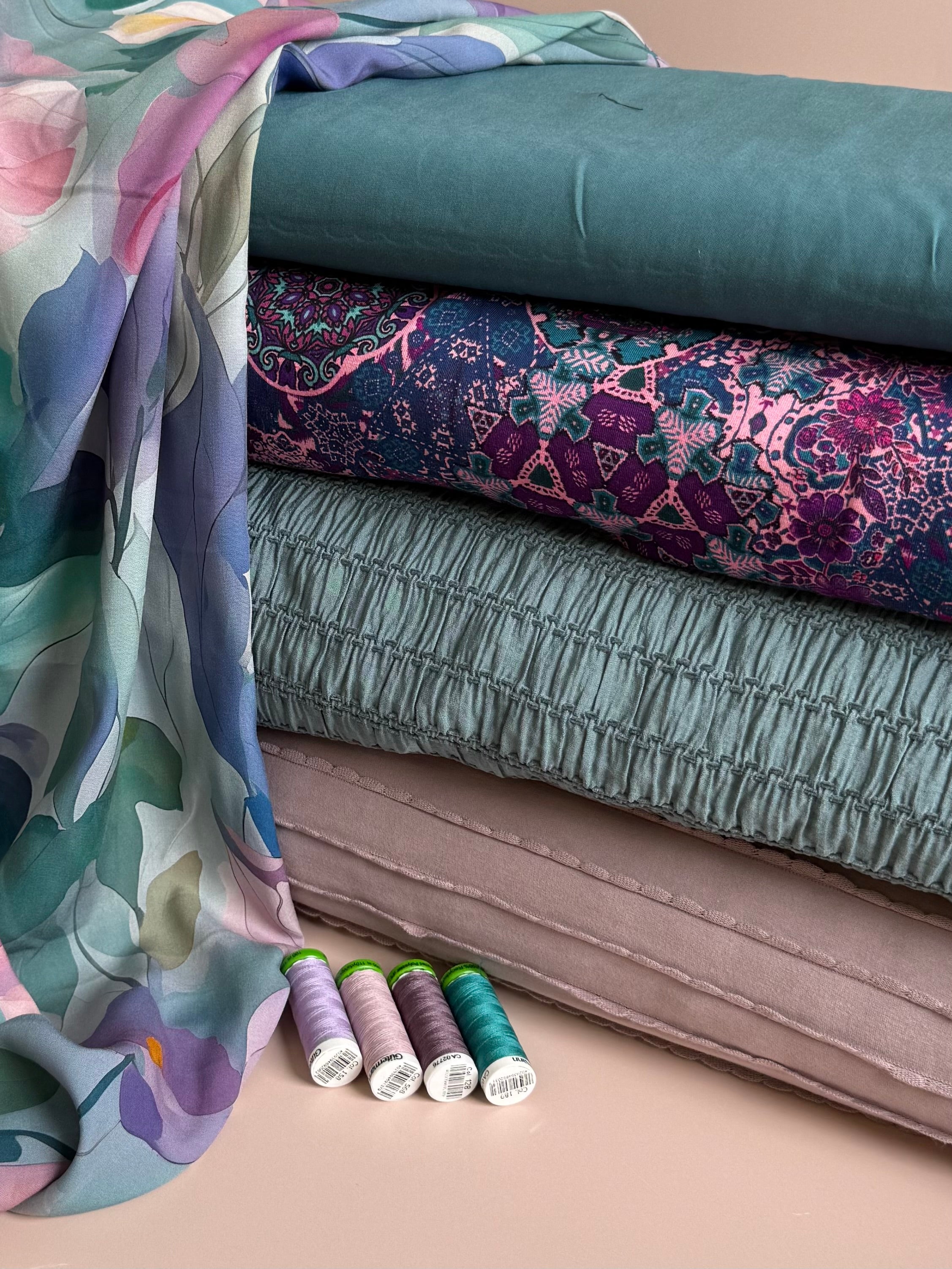 Painted Flowers Petrol Viscose Fabric