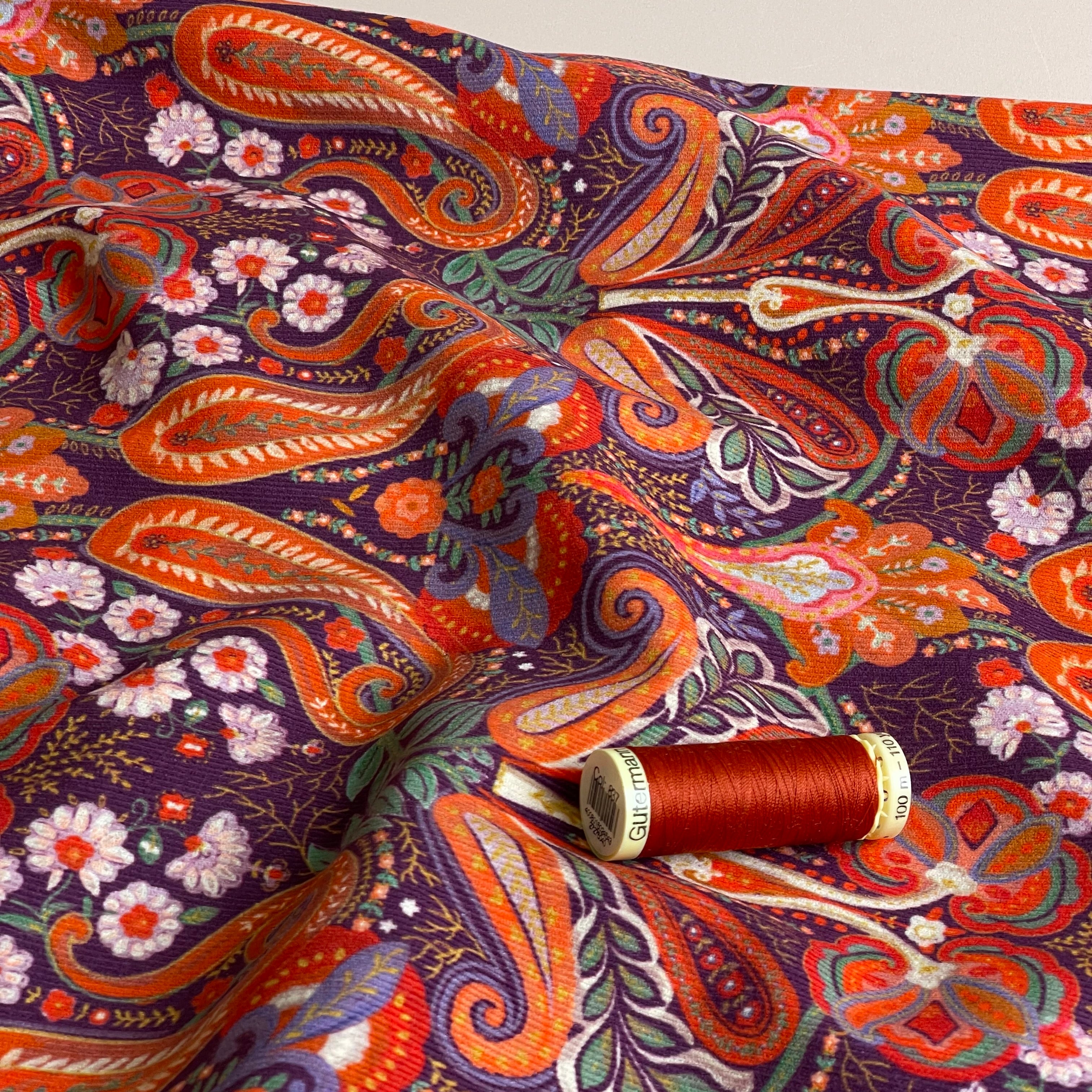 Paisley Burgundy Cotton Needlecord