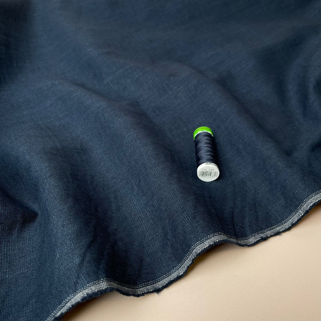 Breeze Deep Navy - Enzyme Washed Pure Linen Fabric