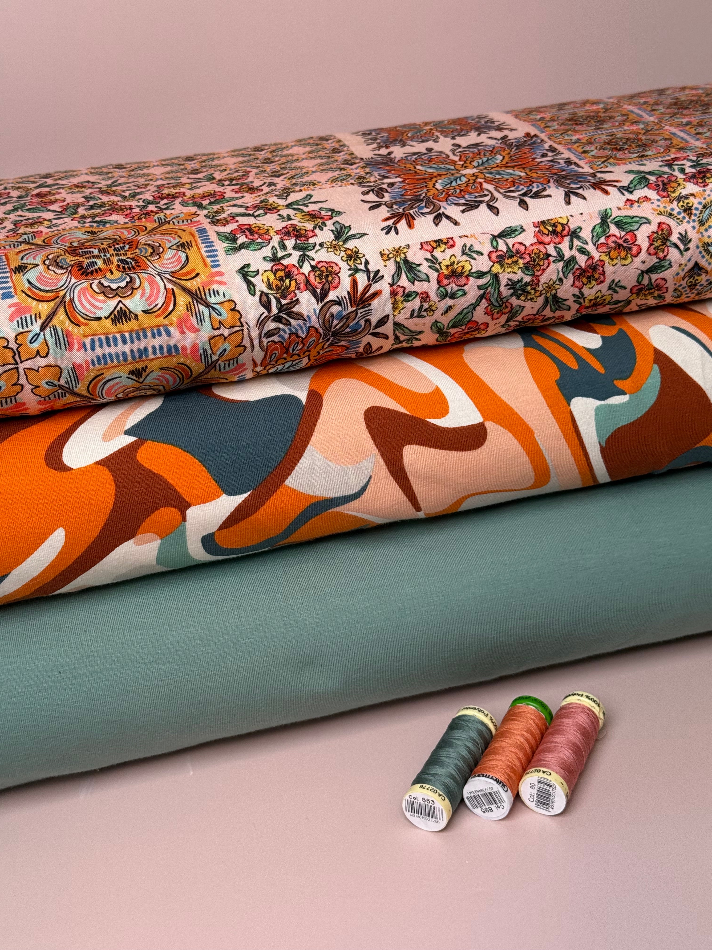 Vintage Patchwork Canyon Clay Viscose Twill Fabric