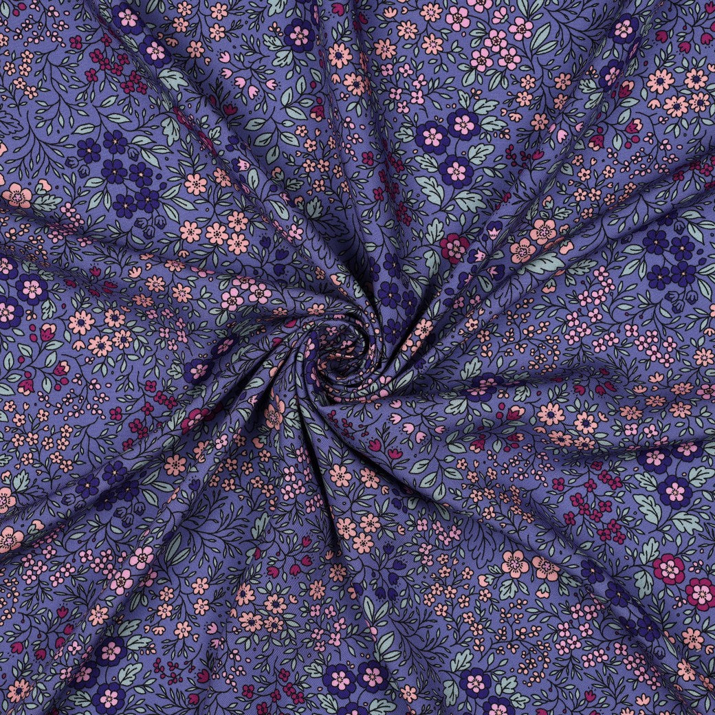 Ditsy Flowers on Purple LENZING™ ECOVERO™ Viscose Fabric