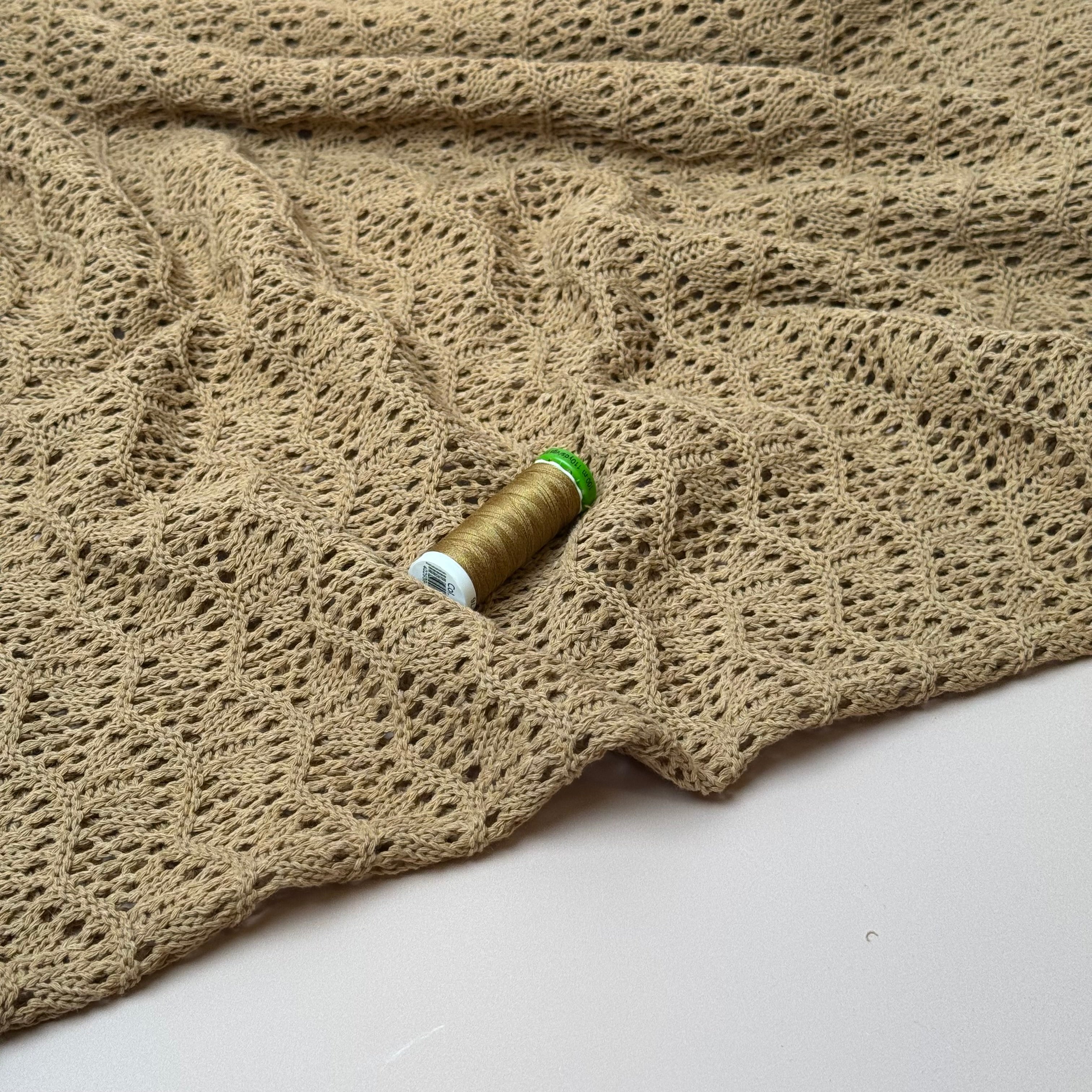 Pure Cotton Crochet Knit in Camel