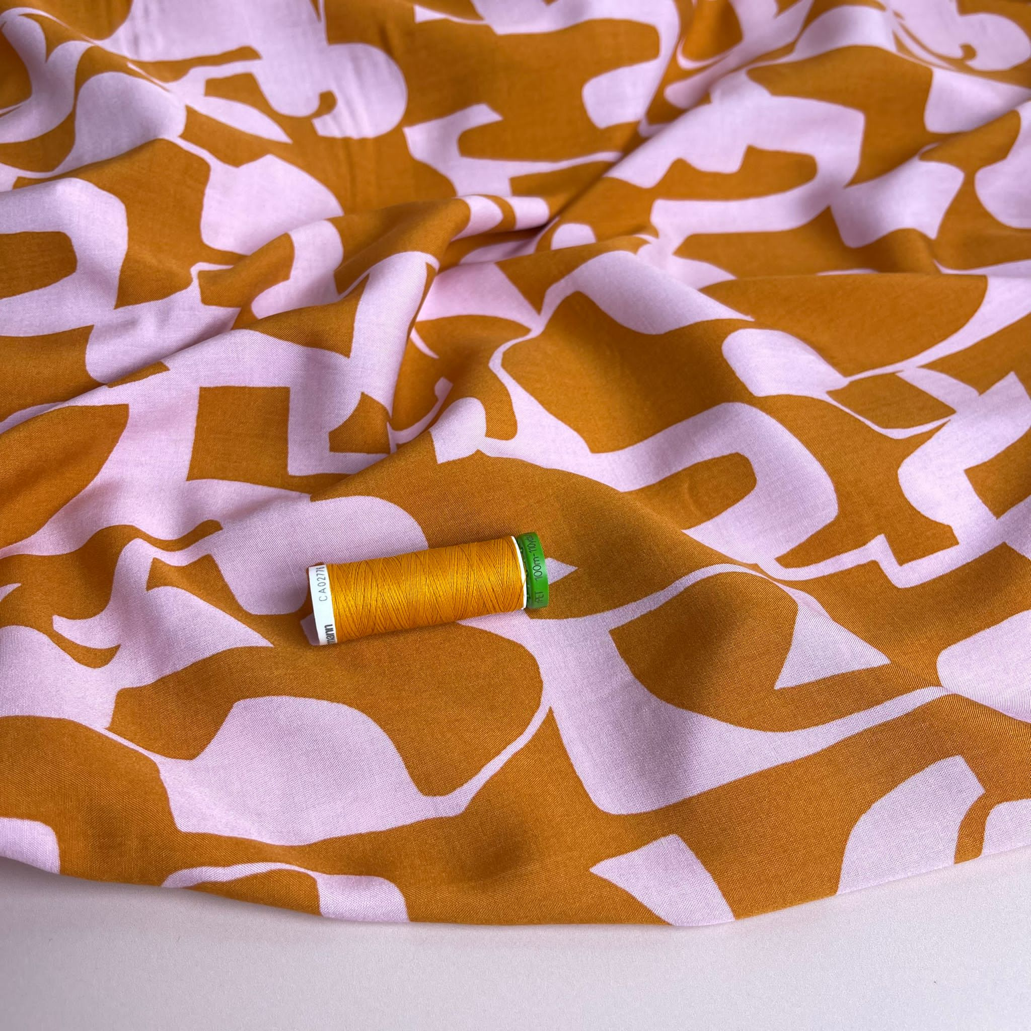 Modernist Shapes in Ochre and Pink Viscose Fabric