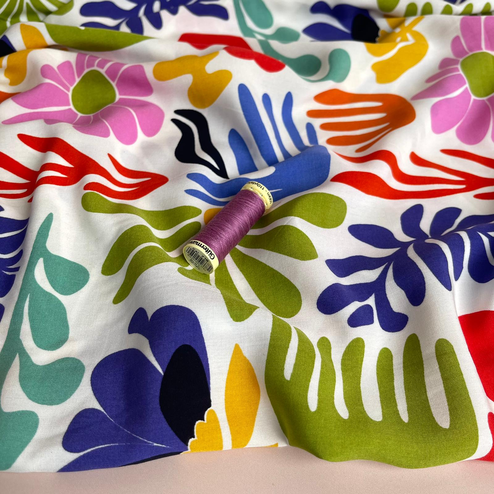 REMNANT 1.20 metres - Bright Rainbow Vacation Flowers Viscose Poplin Fabric