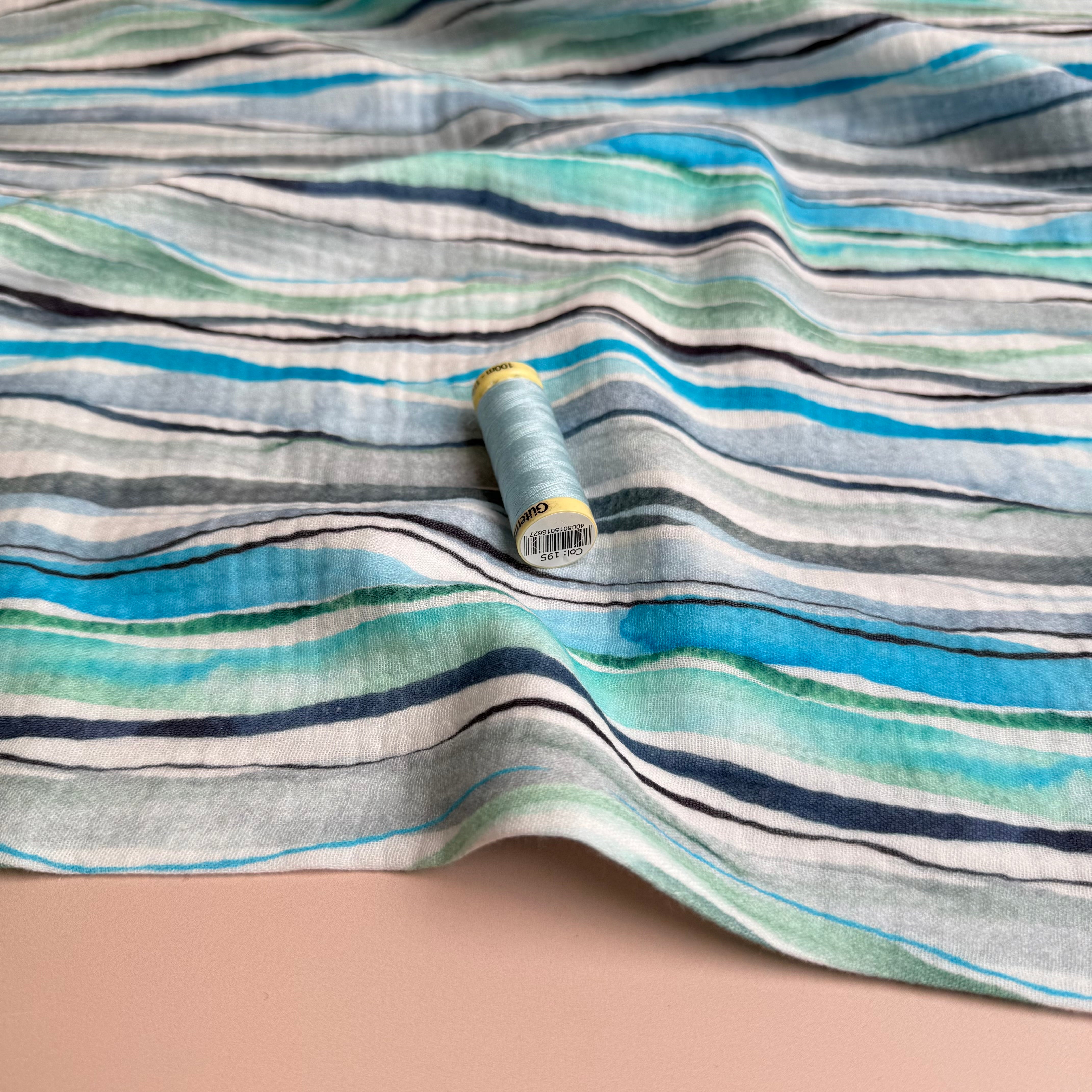 Ocean Vertical Stripes Cotton Double Gauze