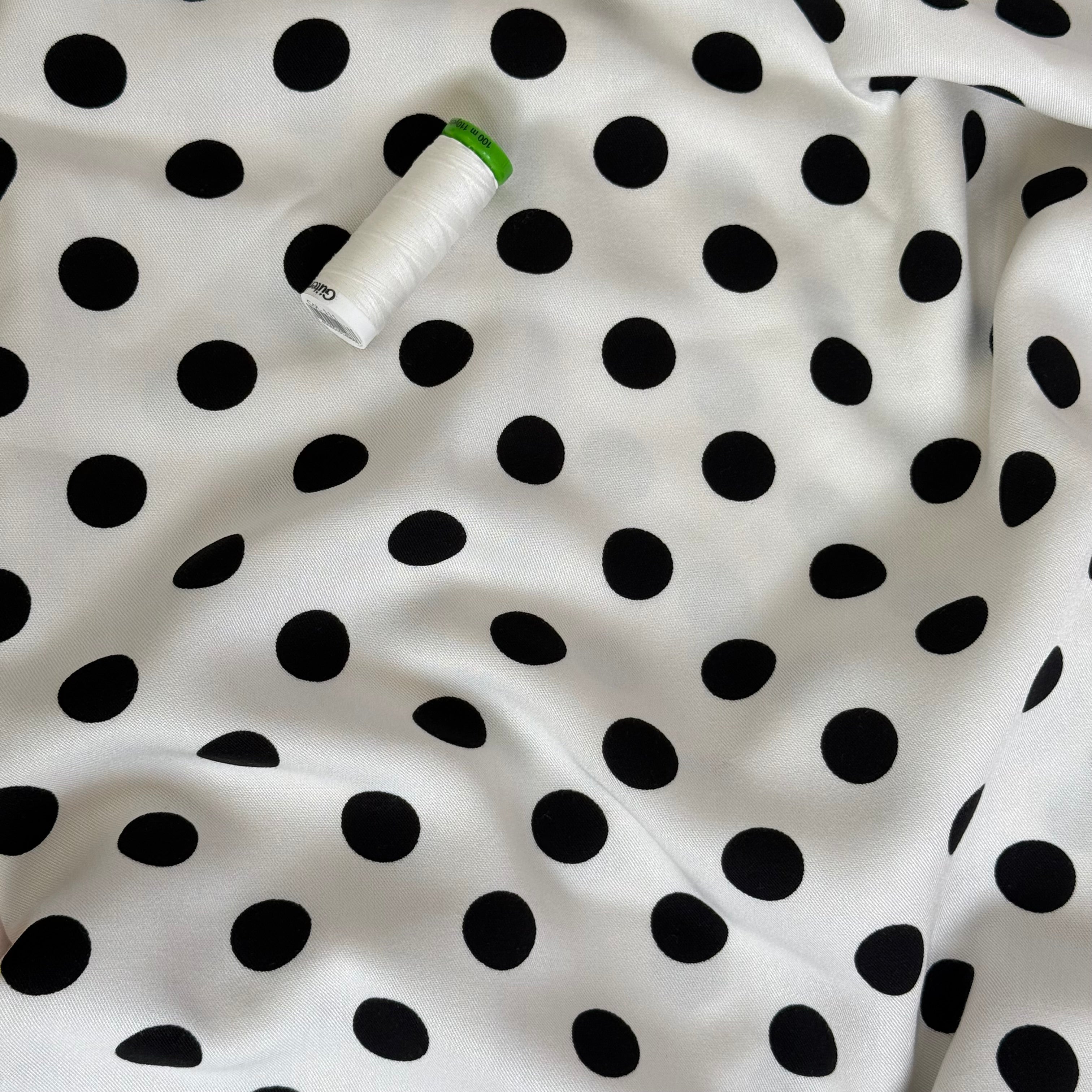 Classic Polka Off-White Viscose Twill Fabric