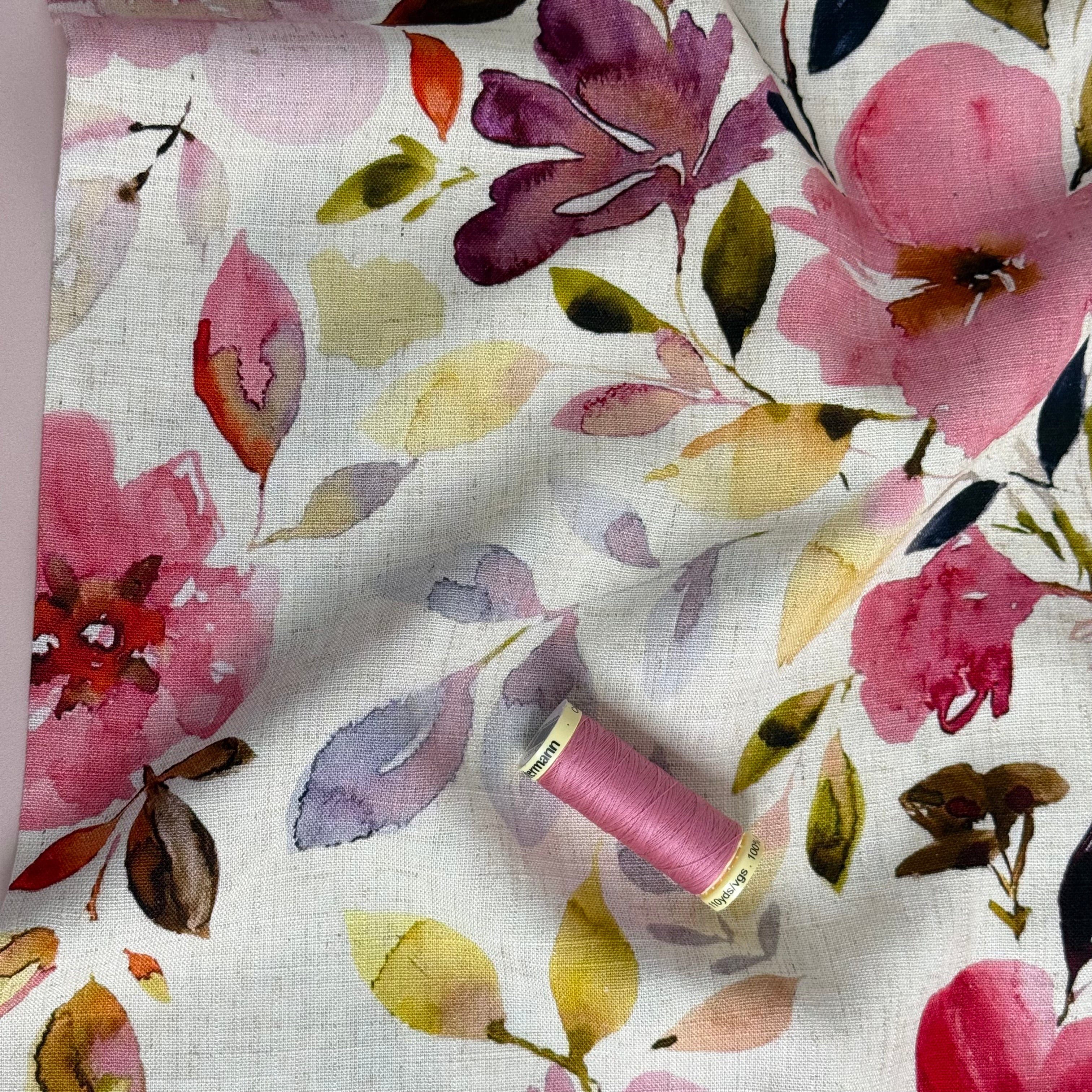 Watercolour Flowers Viscose Linen Fabric