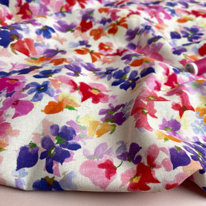 Spring Flower Petals Linen Viscose Blend Fabric