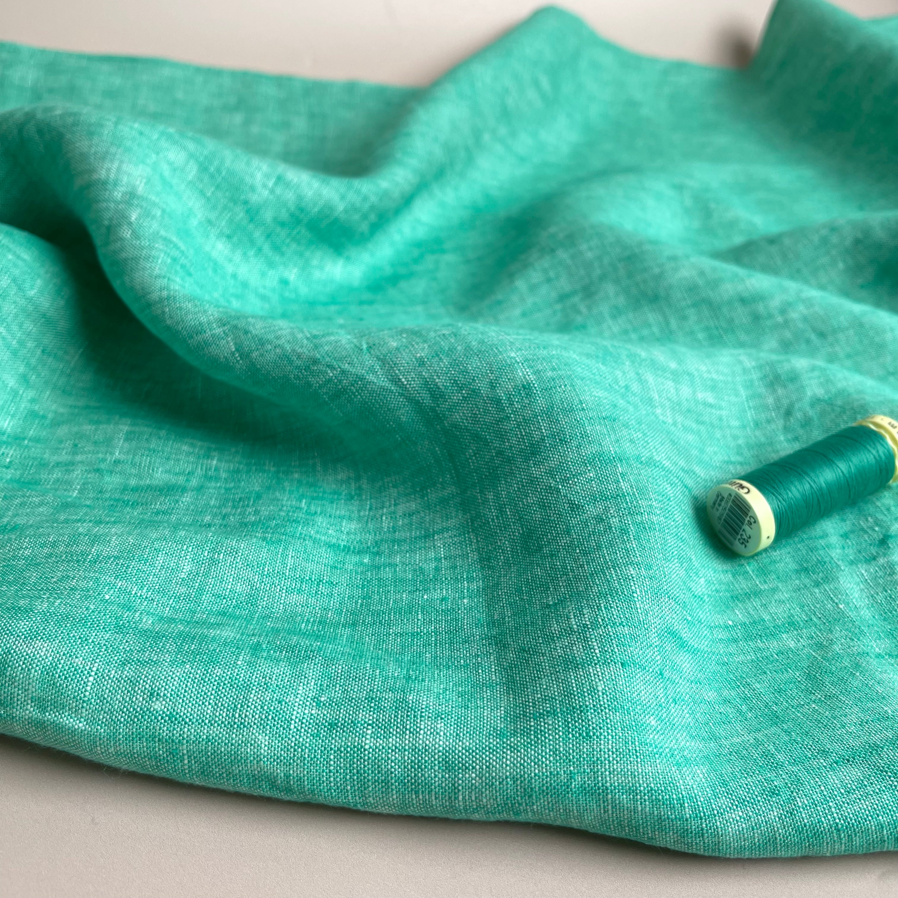 Yarn Dyed Pure Linen Fabric in Aqua Green