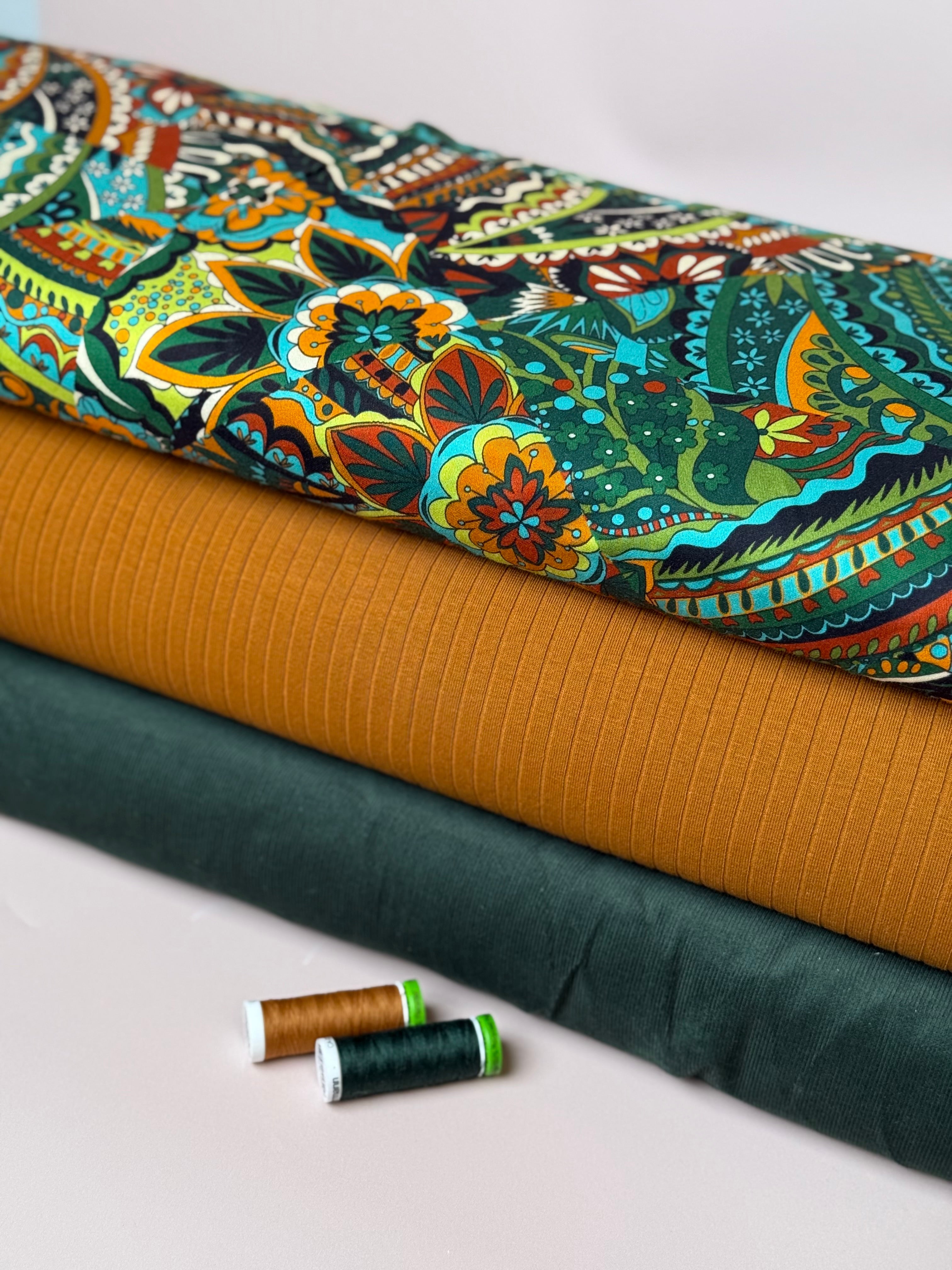 Magical Garden Forest Green Viscose Sateen Fabric