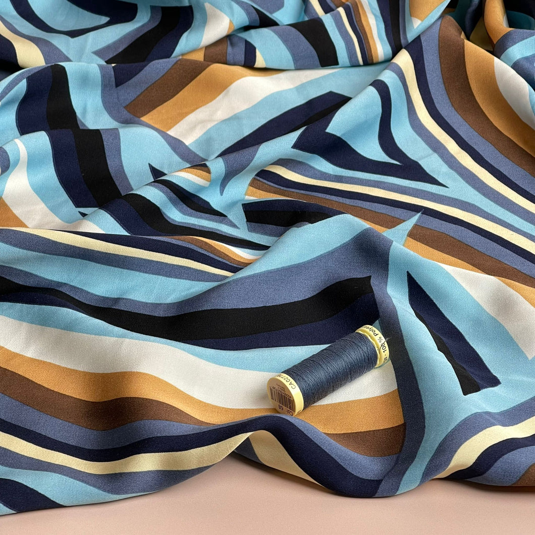 Abstract Neutral Waves Viscose Sateen Fabric