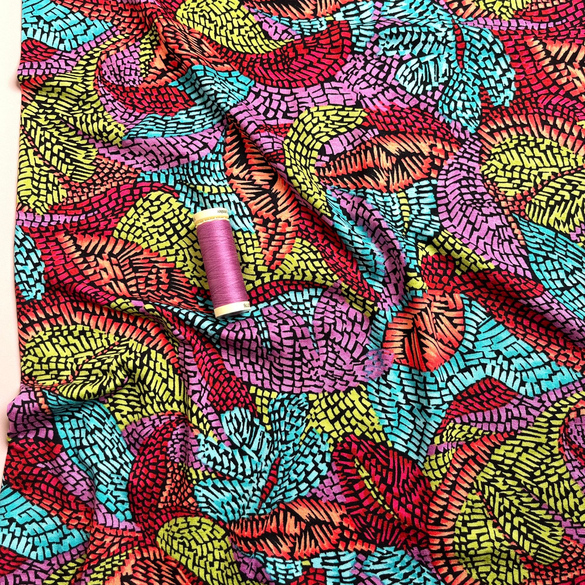 Graphic Leaves Pink Viscose Jersey Fabric
