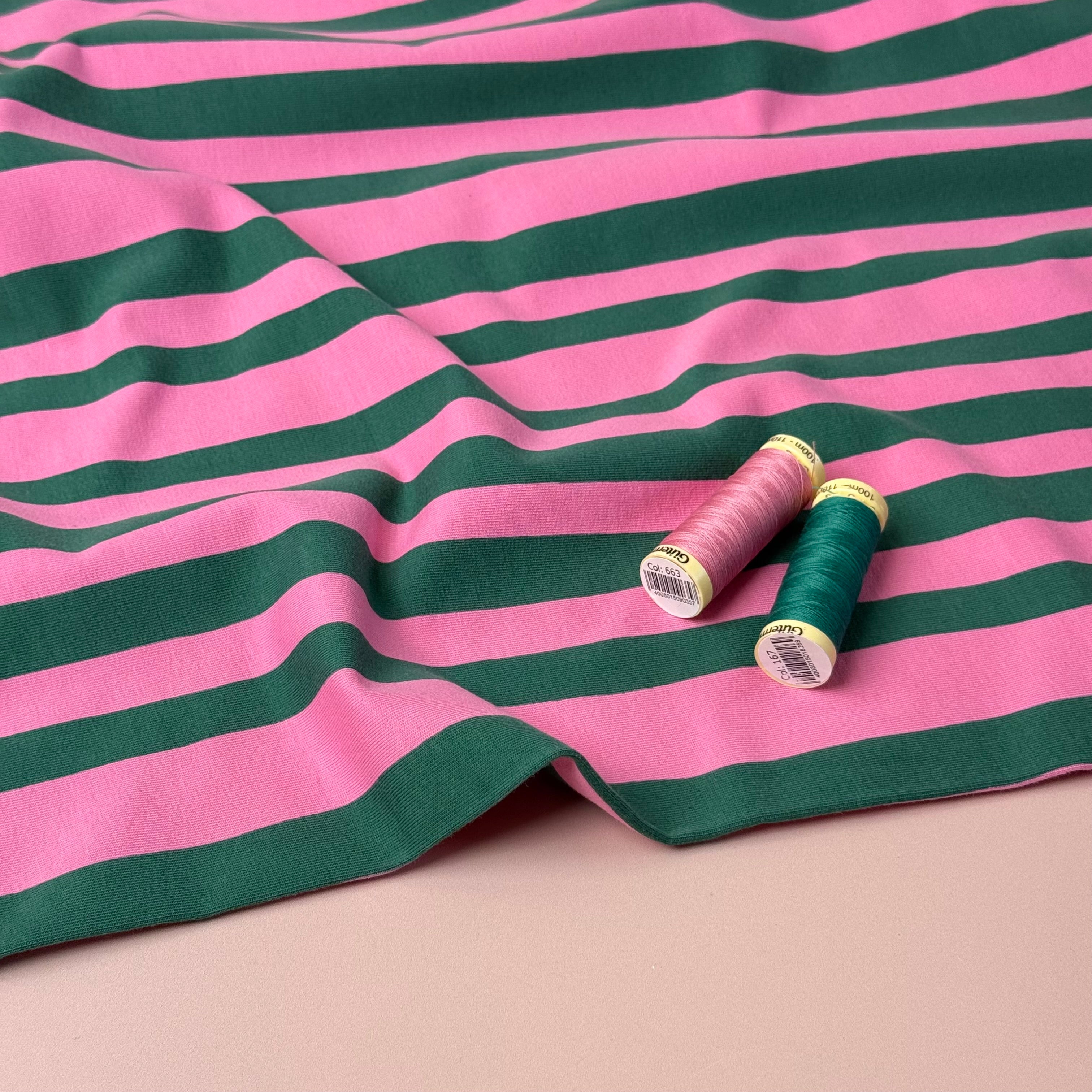 REMNANT 0.52 Metre - Wavy Stripes Green Organic GOTS Cotton French Terry