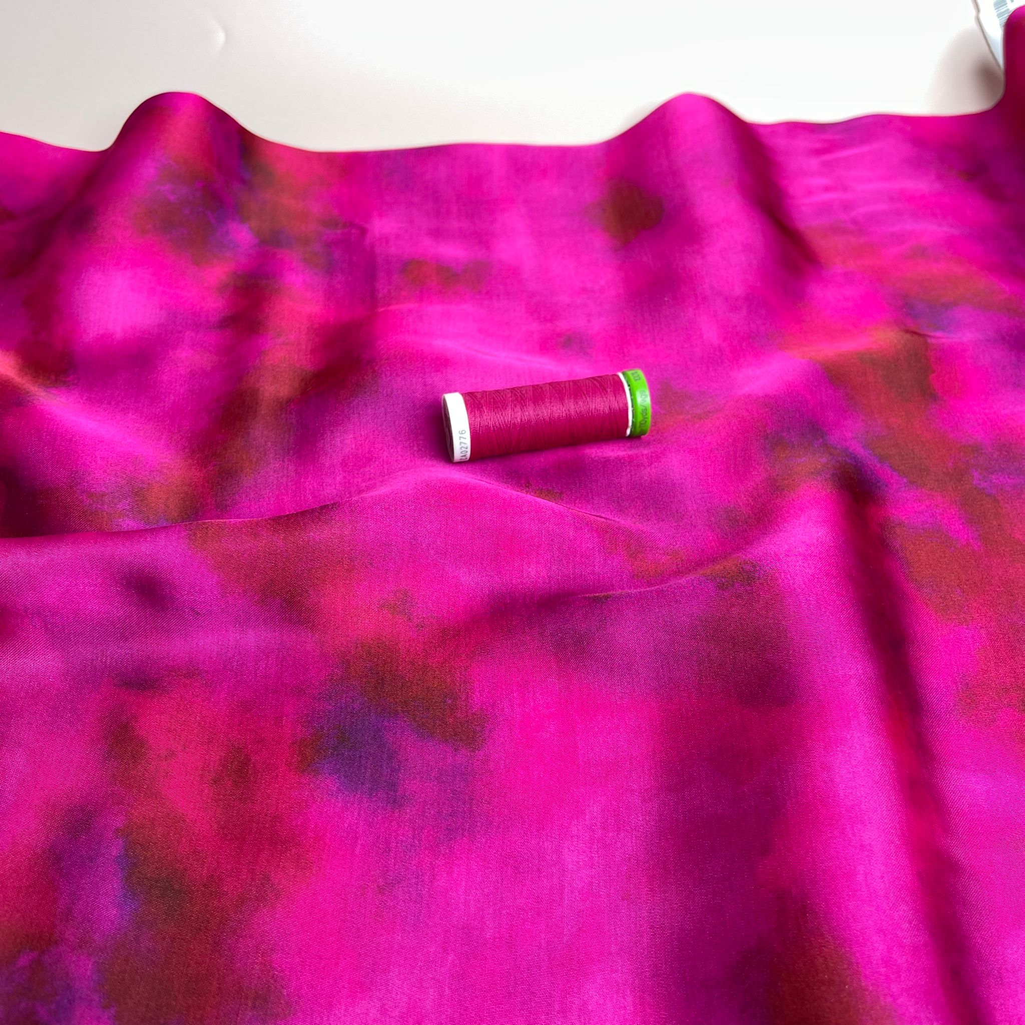 Abstract Magenta Viscose Sateen Fabric