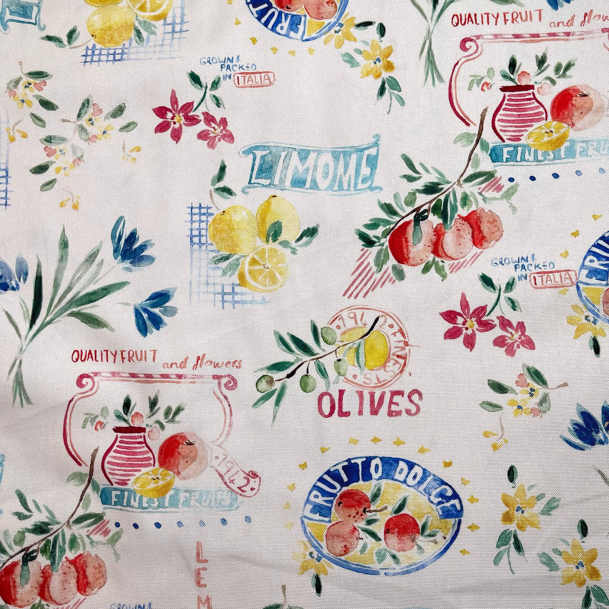 REMNANT 2.14 Metres - Mediterranean Market on White Cotton Canvas Fabric