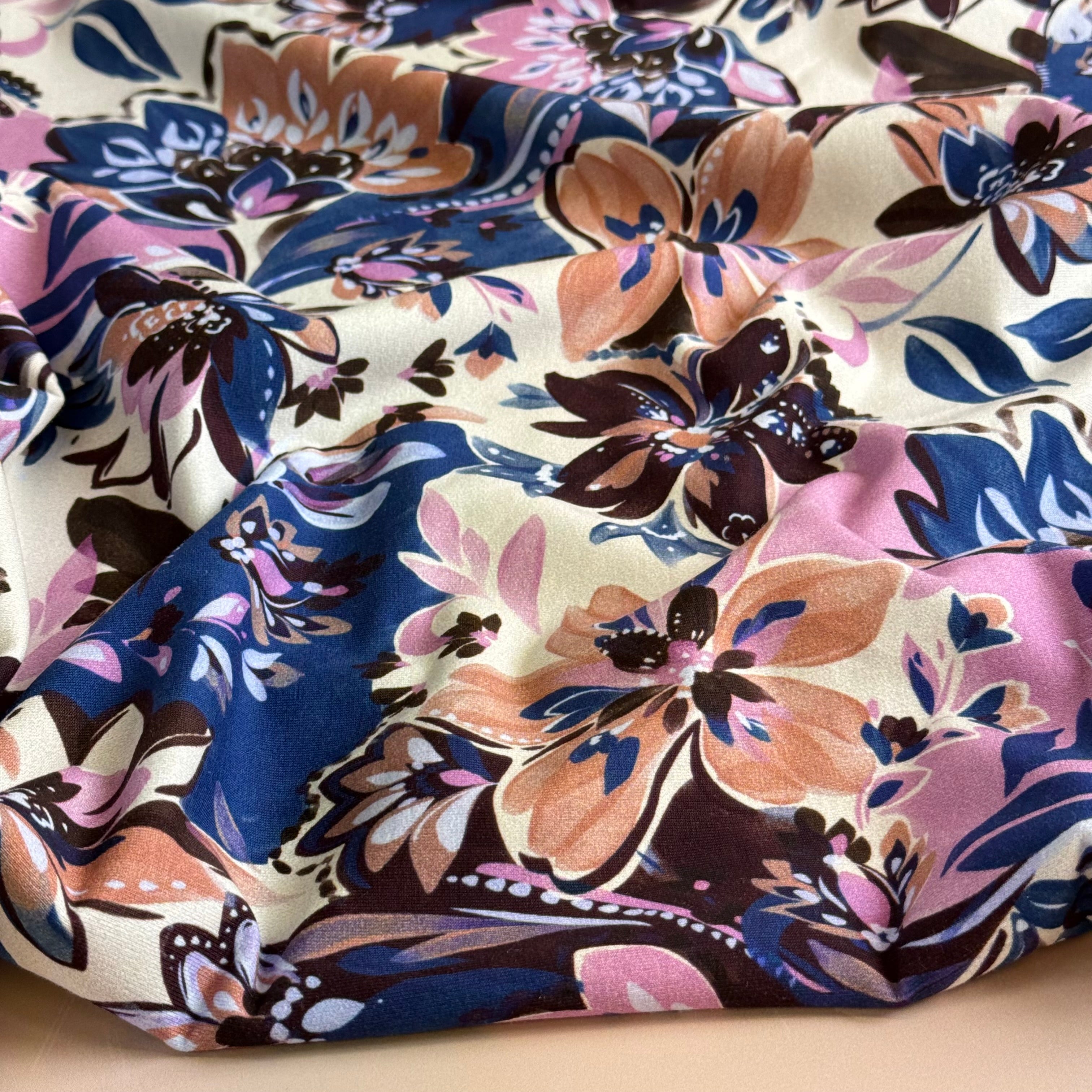 Painted Neutral Flowers Cotton French Terry