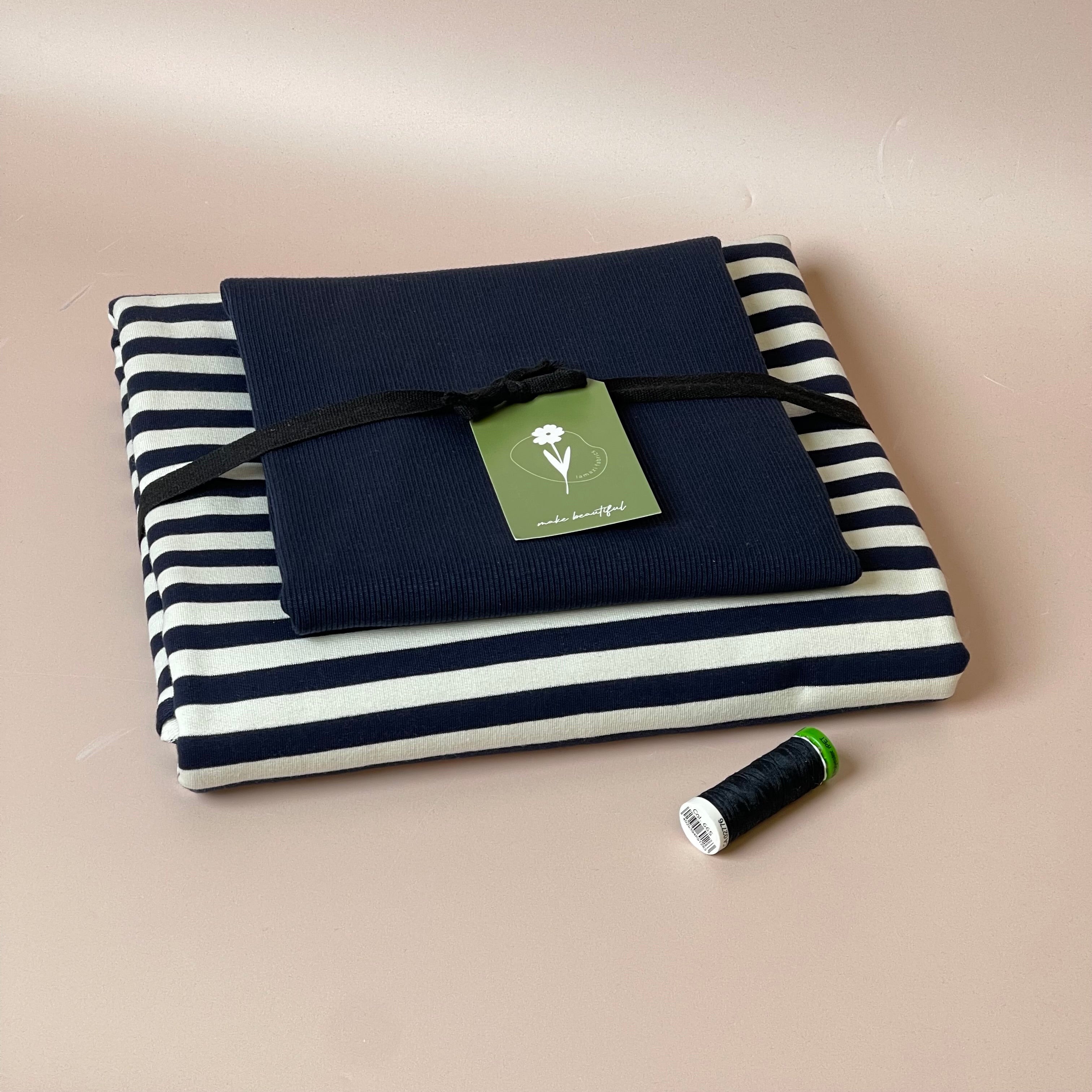 Colour Bundles - Navy Stripe Cotton French Terry & Ribbing