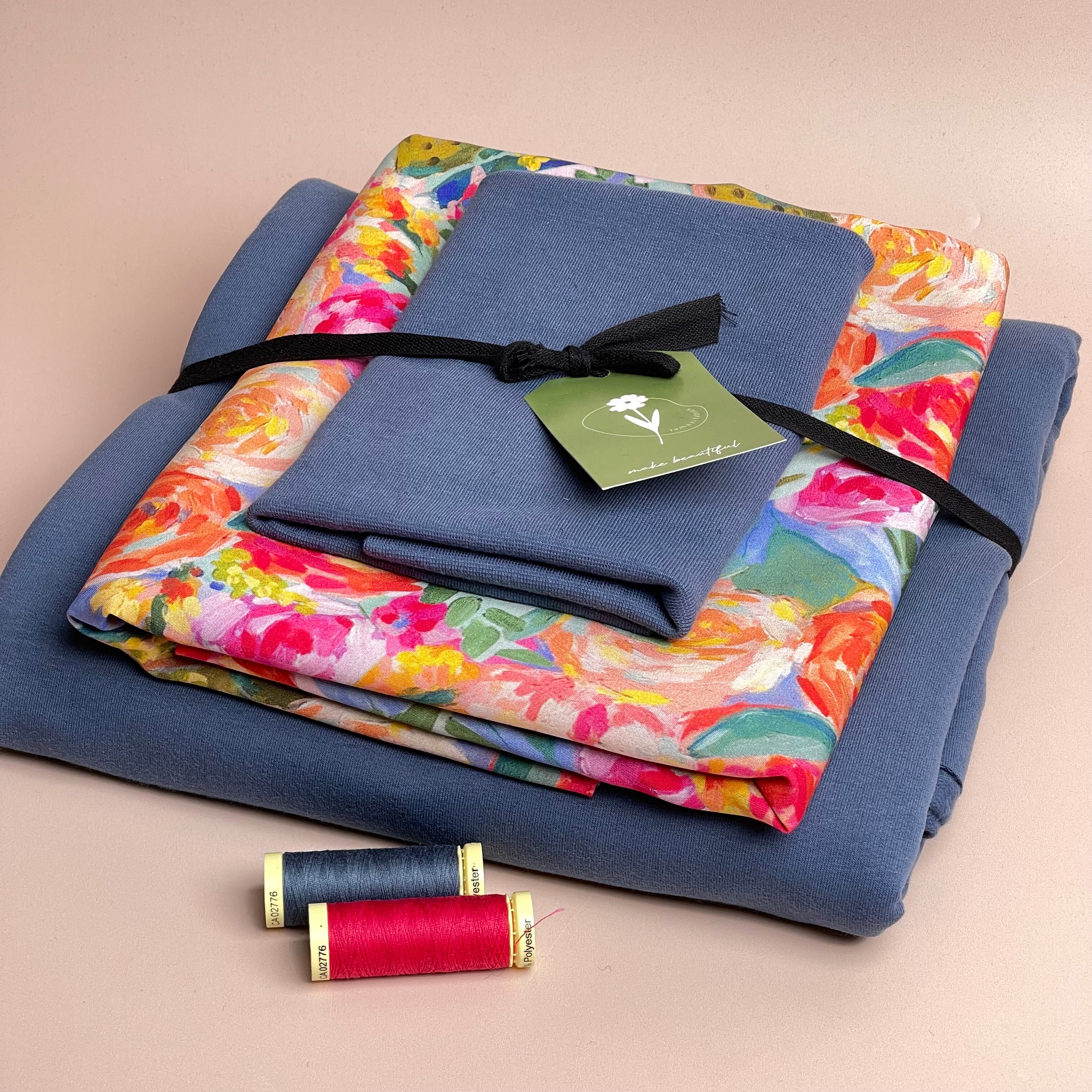 Make an Outfit Colour Bundle - Painted Peonies Viscose & Sweatshirting with ribbing