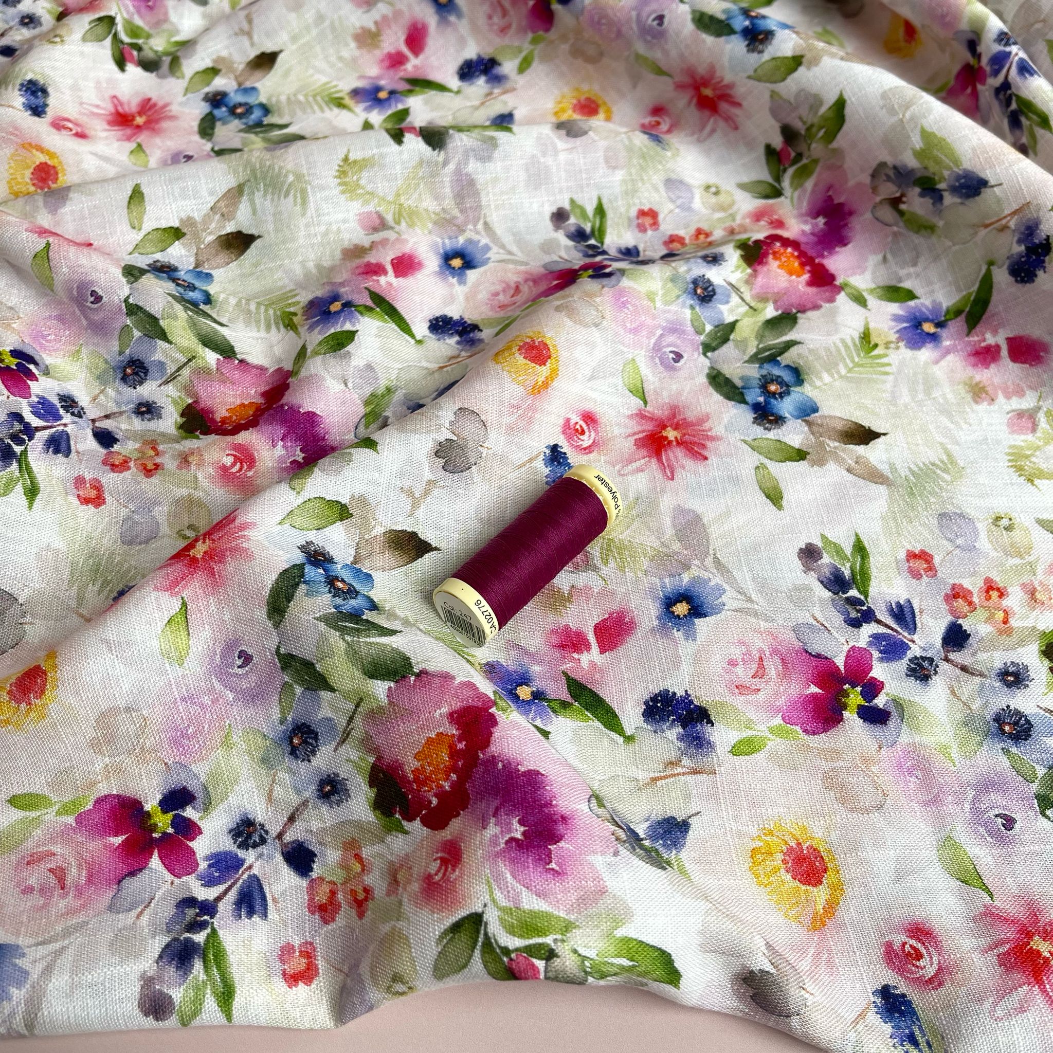 Spring Watercolour Florals Viscose Linen Fabric