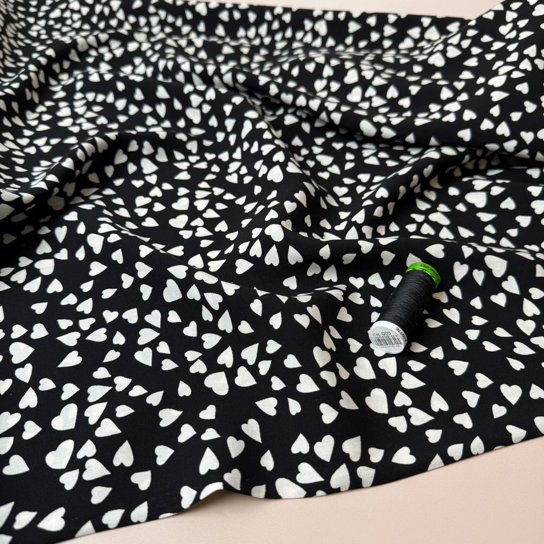 Shower of Hearts in Black LENZING™ ECOVERO™ Viscose Fabric