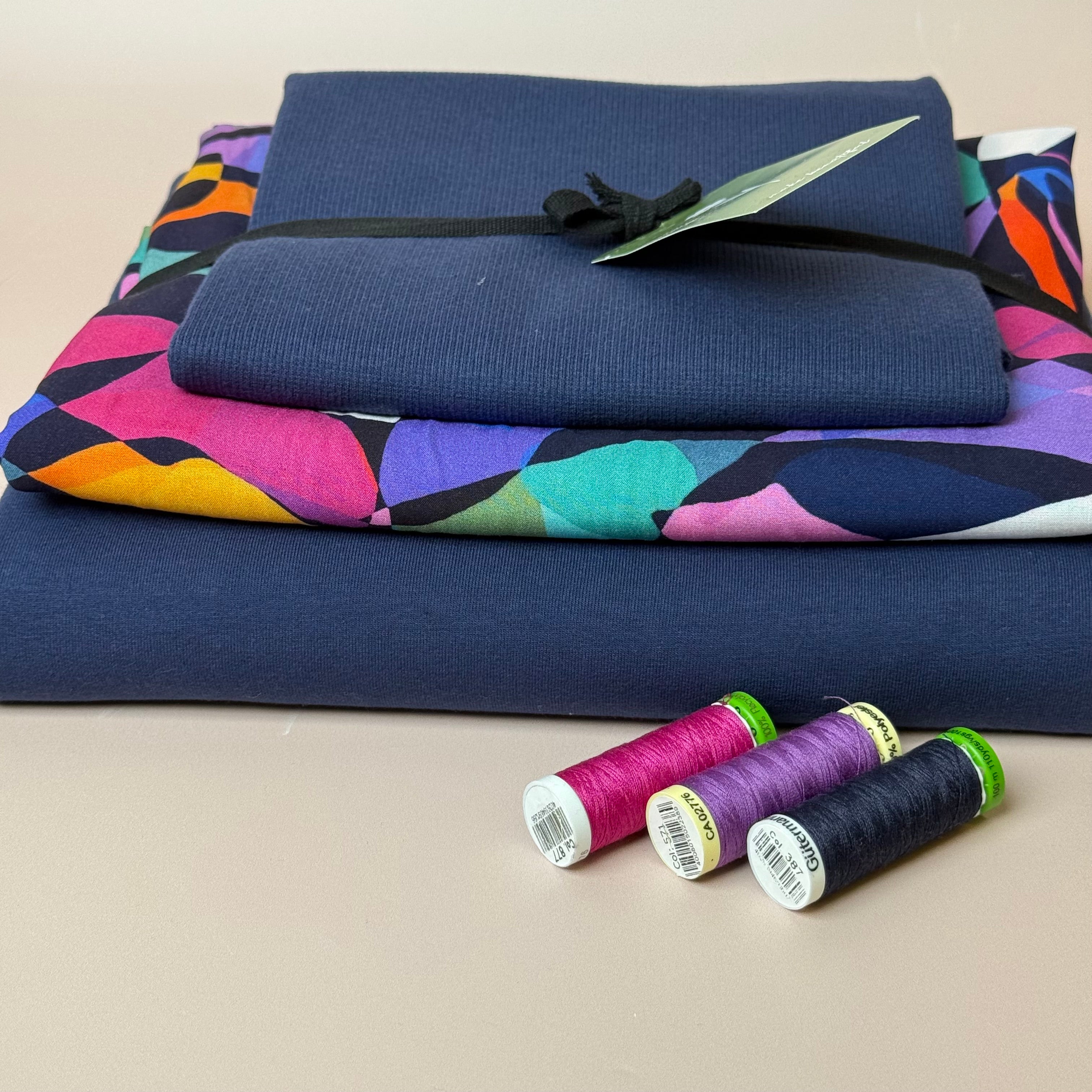 Make an Outfit Colour Bundle - Rainbow Leaves Viscose & Cotton French Terry with Ribbing