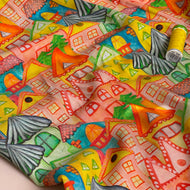 Playful Houses Viscose Poplin Fabric
