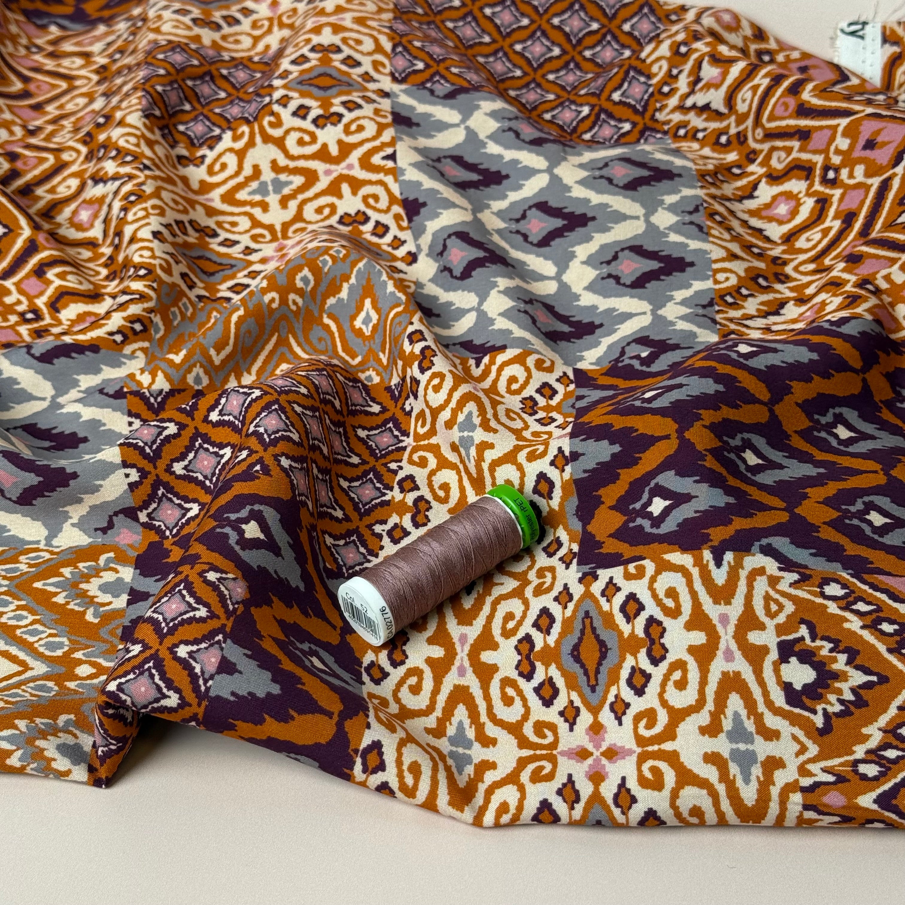 Vintage Patchwork Terracotta Viscose Poplin Fabric