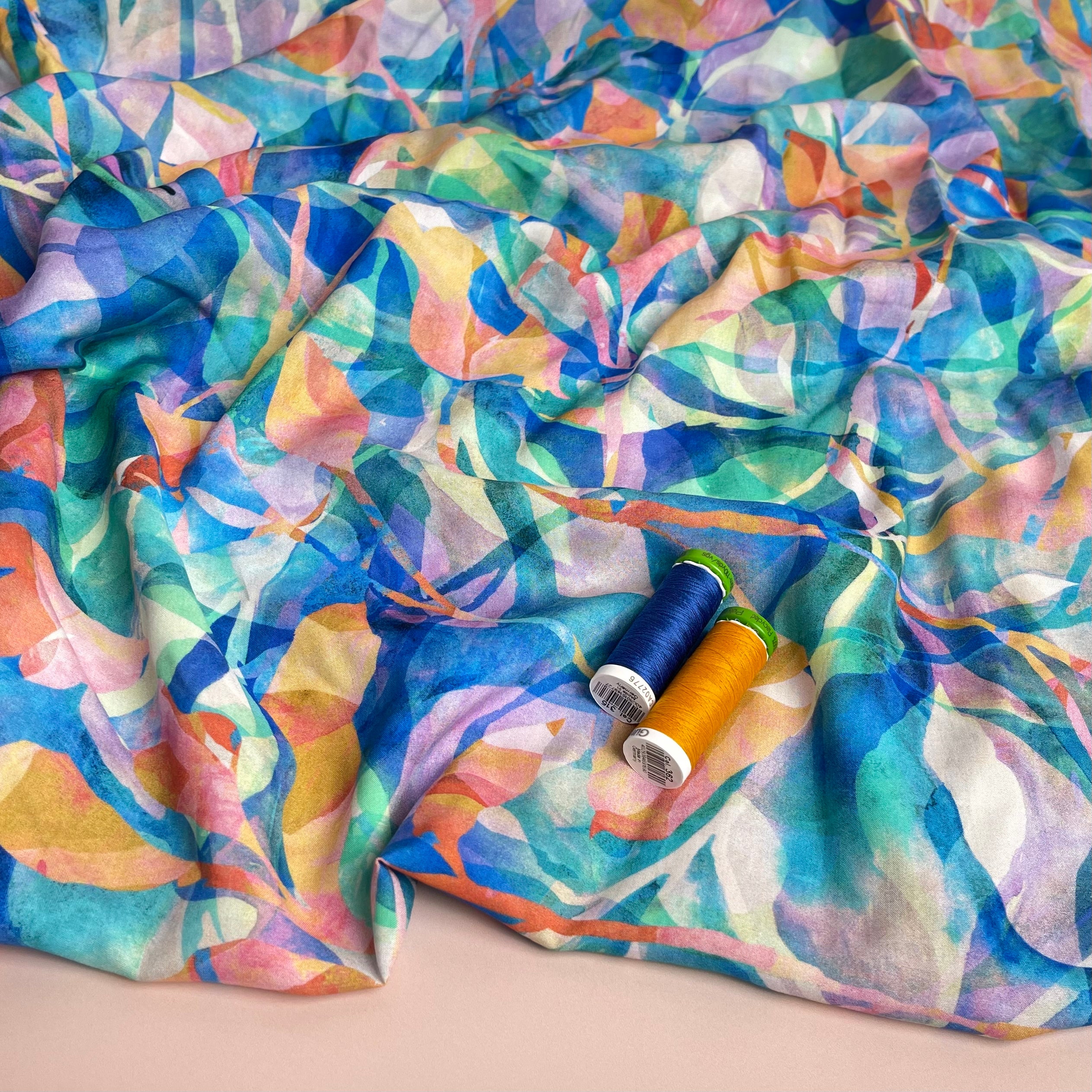Vibrant Watercolour Bouquet on Navy Stretch Viscose Fabric – Lamazi Fabrics