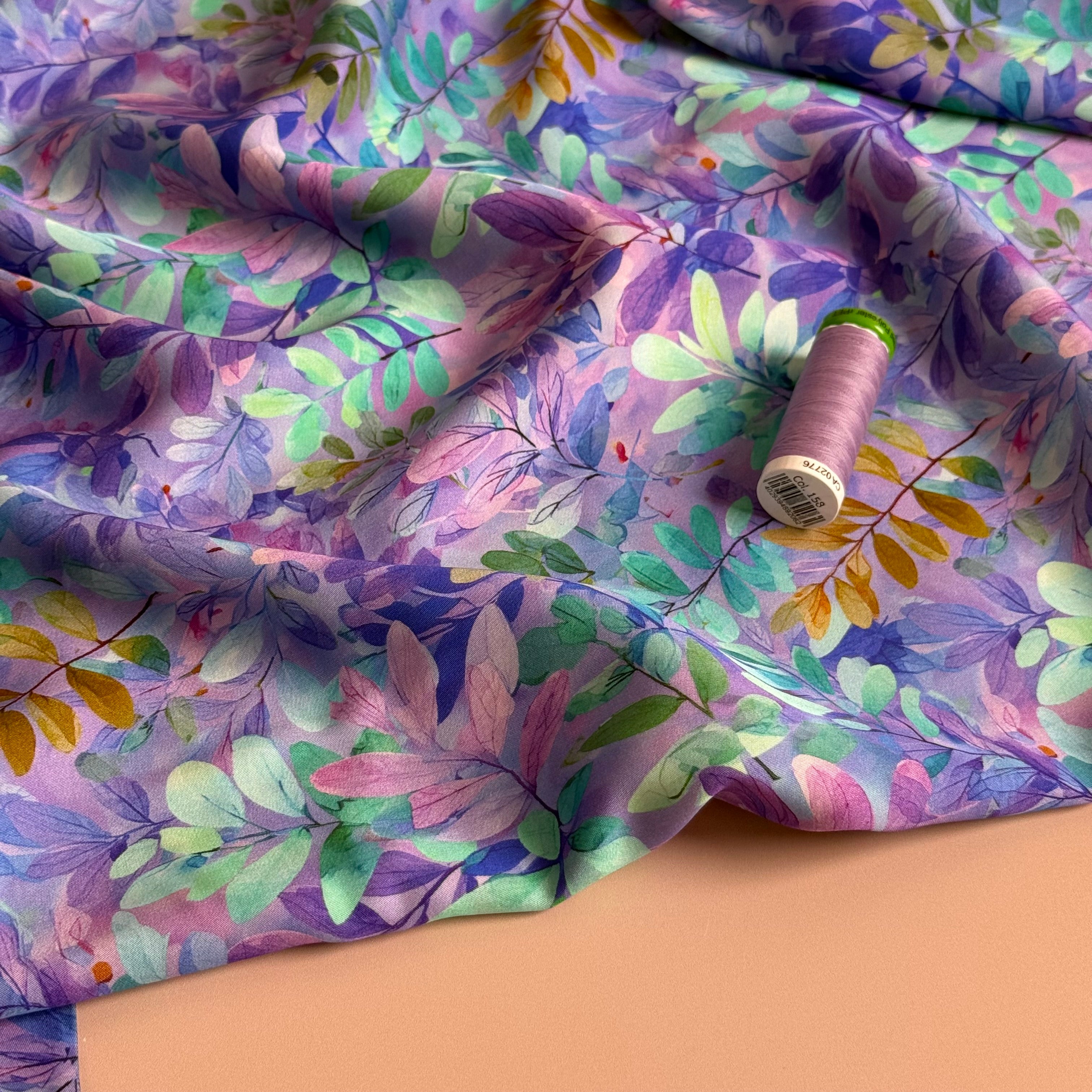 Purple Foliage Viscose Sateen Fabric